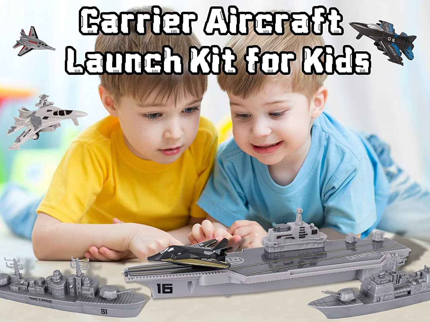 TYMZDYN Military Aircraft Carrier Playset with Fighter Jets and Battleships (9 Piece Set) 9rp12