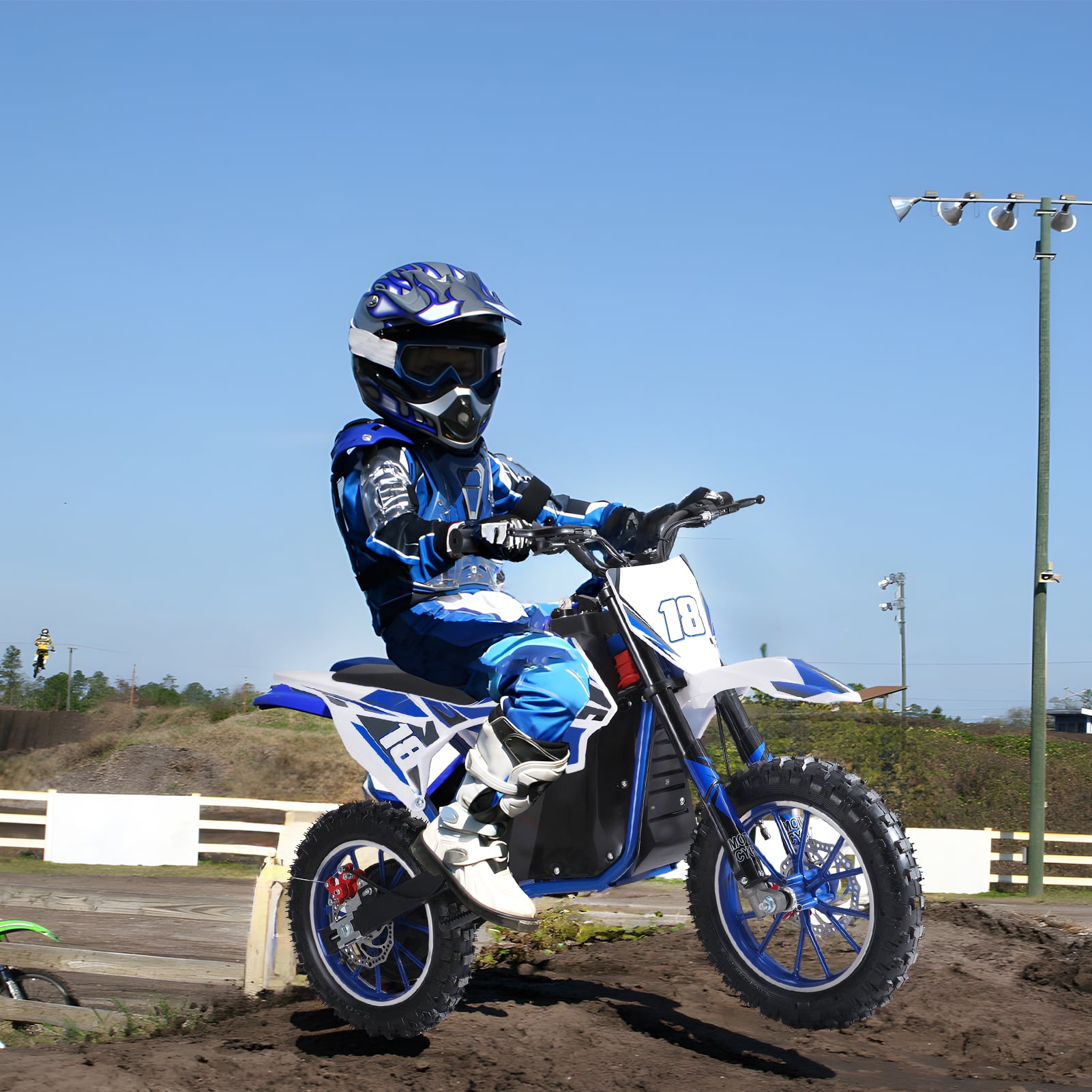Fompes Electric Dirt Bike for Kids, 3-Speed Off-Road Motorcycle with 250W Motor (Blue, 10 in) ezdpb