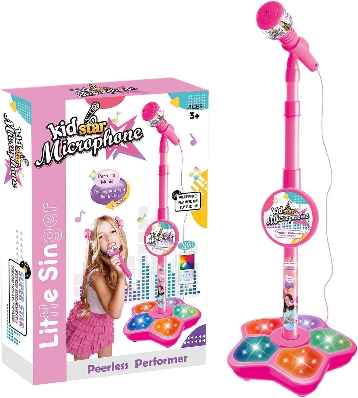 INvench Kids Karaoke Machine with Adjustable Stand and Stage Lights (Pink, 1 Set) sq9wh