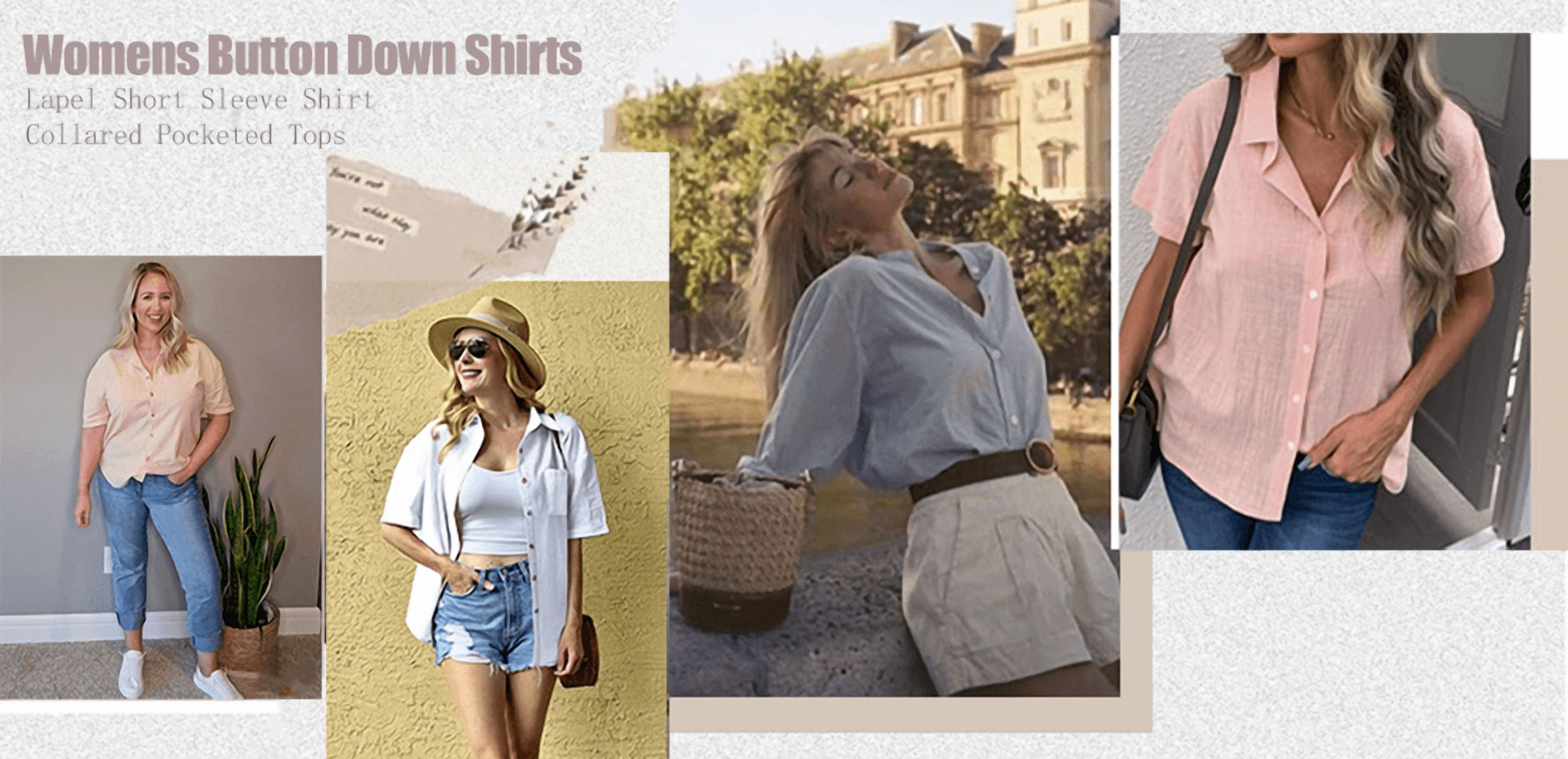 Fantaslook Womens Button Down Shirt Short Sleeve Collared Blouse with Pocket (White, XL) xnbm6