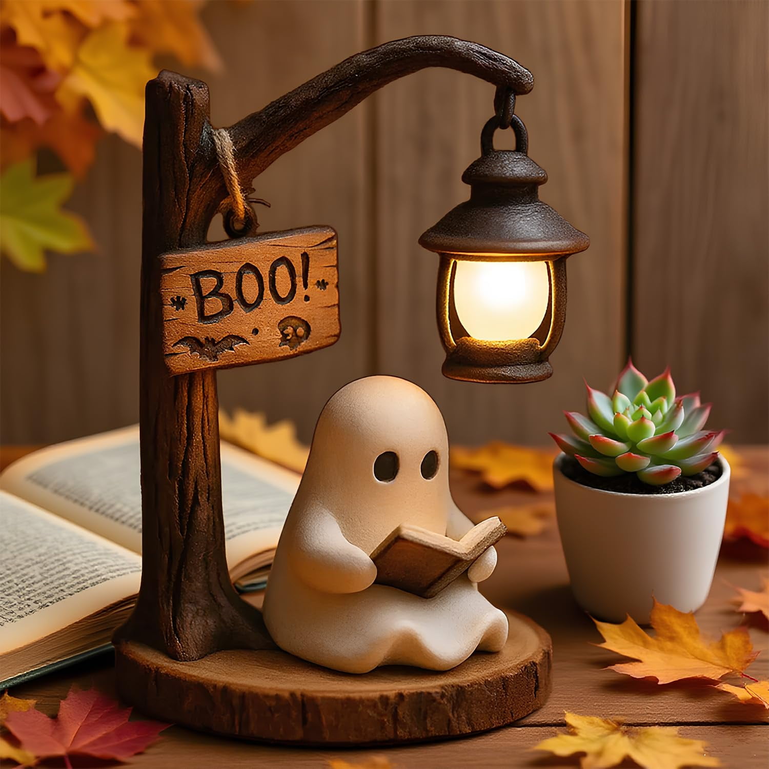 Generic Ghost Reading Book Lamp, 3D Resin LED Night Light for Bedroom Decor (White, 6 in) lyw2k