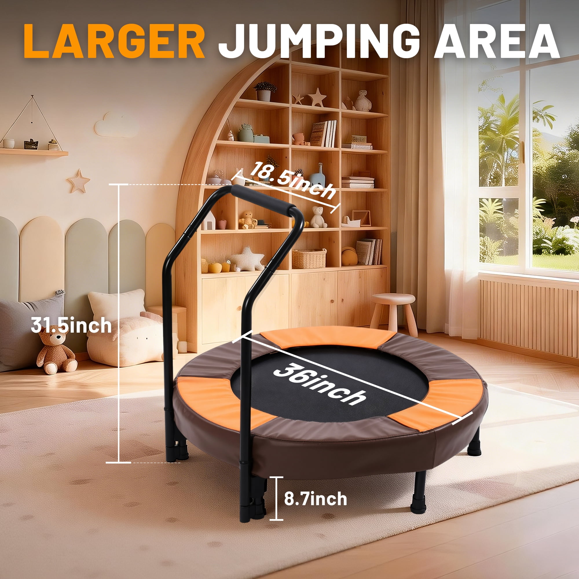 UZUGUL Kids Foldable Mini Trampoline with Handle, Indoor and Outdoor Fitness Jumper (Orange, 36 in) sbve2