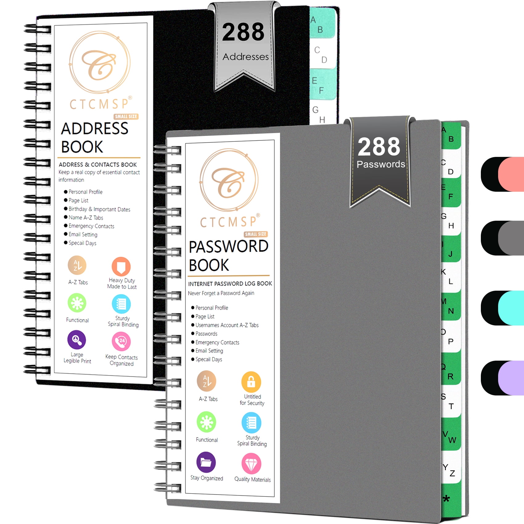 CTCMSP Password Keeper and Address Book with Alphabetical Tabs (Black, 2 Pack, 6.1 in x 4.7 in) zthmi