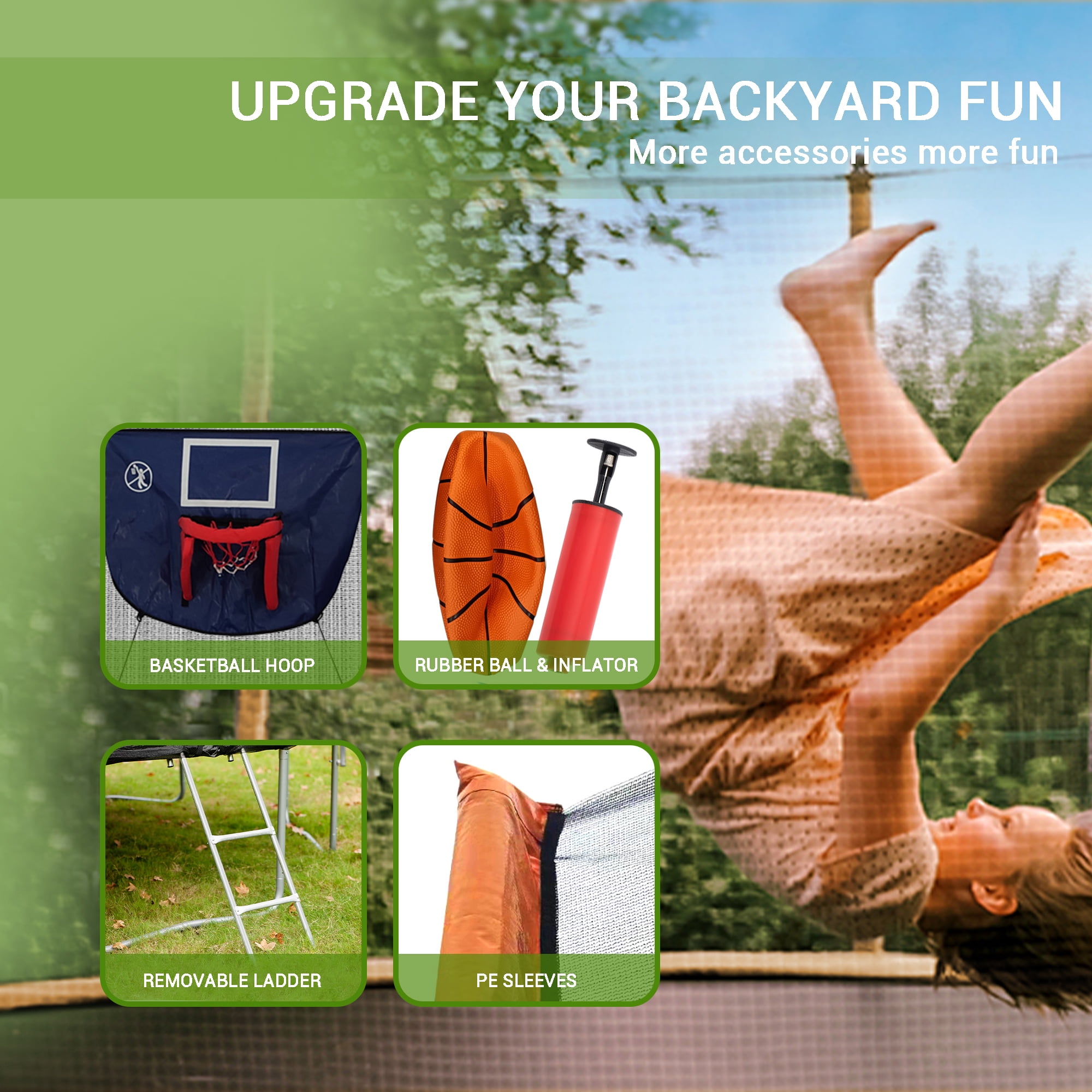 SUNRINX 14ft Outdoor Trampoline with Basketball Hoop, Safety Enclosure, and Ladder (Orange, 14ft) voq7p
