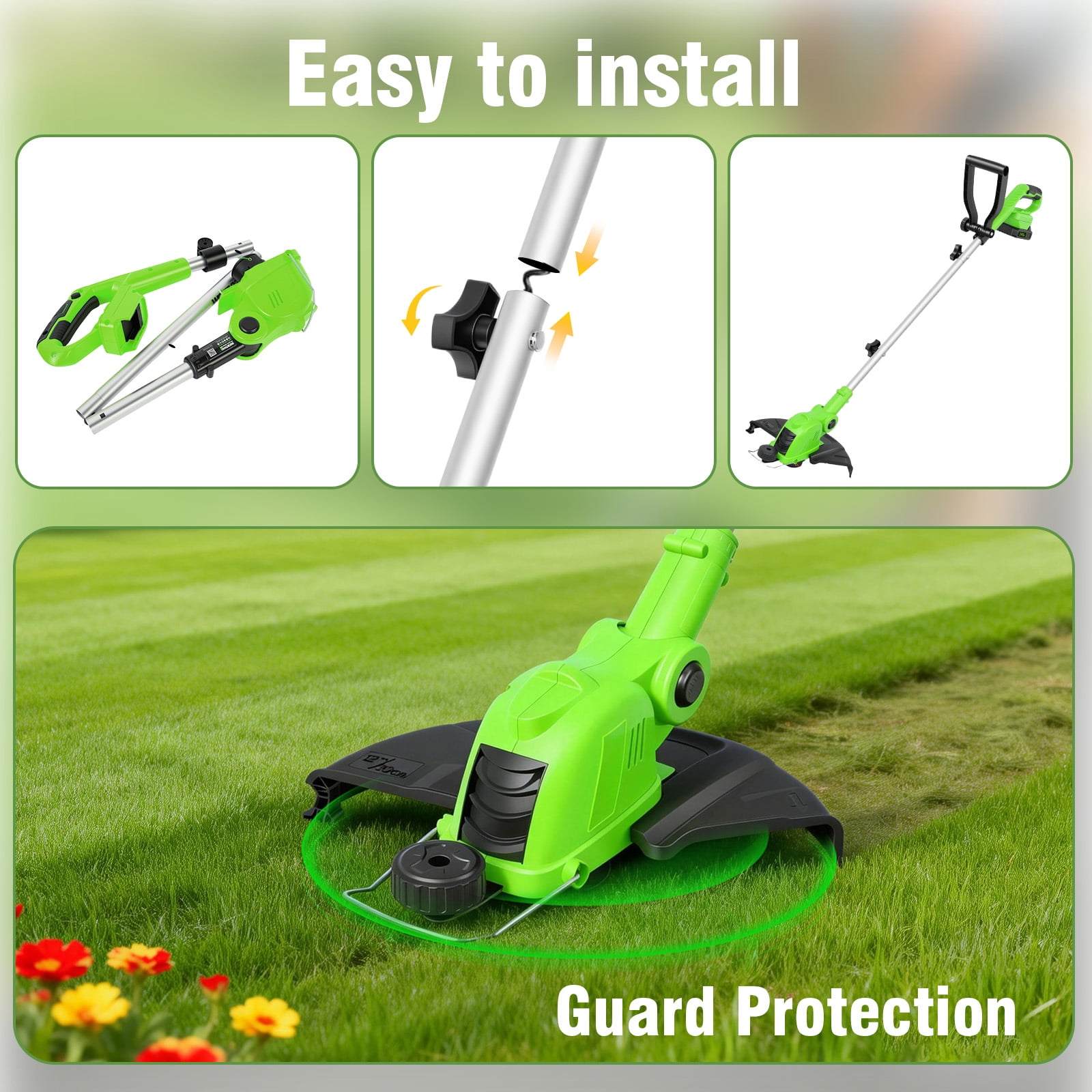 CATGOOD Cordless String Trimmer and Edger, 12 in Cutting Width, 2 Batteries and Fast Charger (Green) 6xmoa