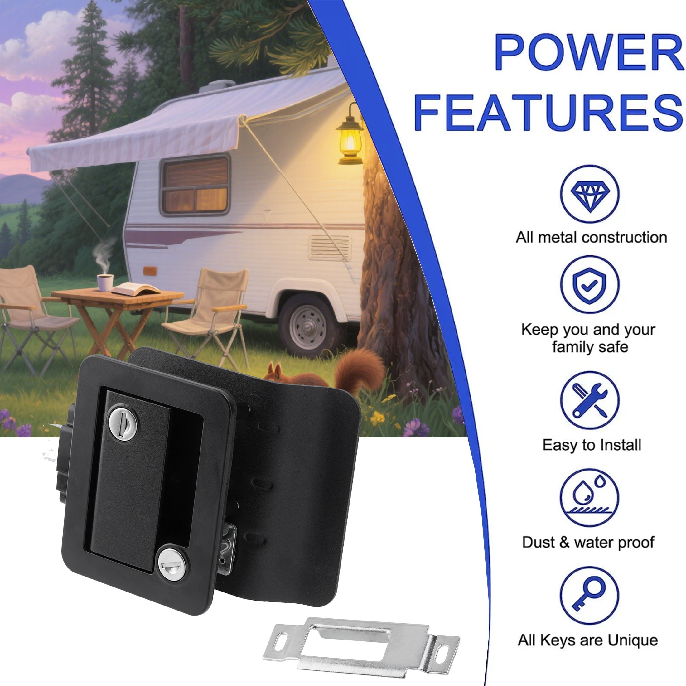 B4B BANG 4 BUCK RV Entry Door Lock with Paddle Deadbolt (Black, 1.25 in to 1.5 in Door Thickness) x4vzm