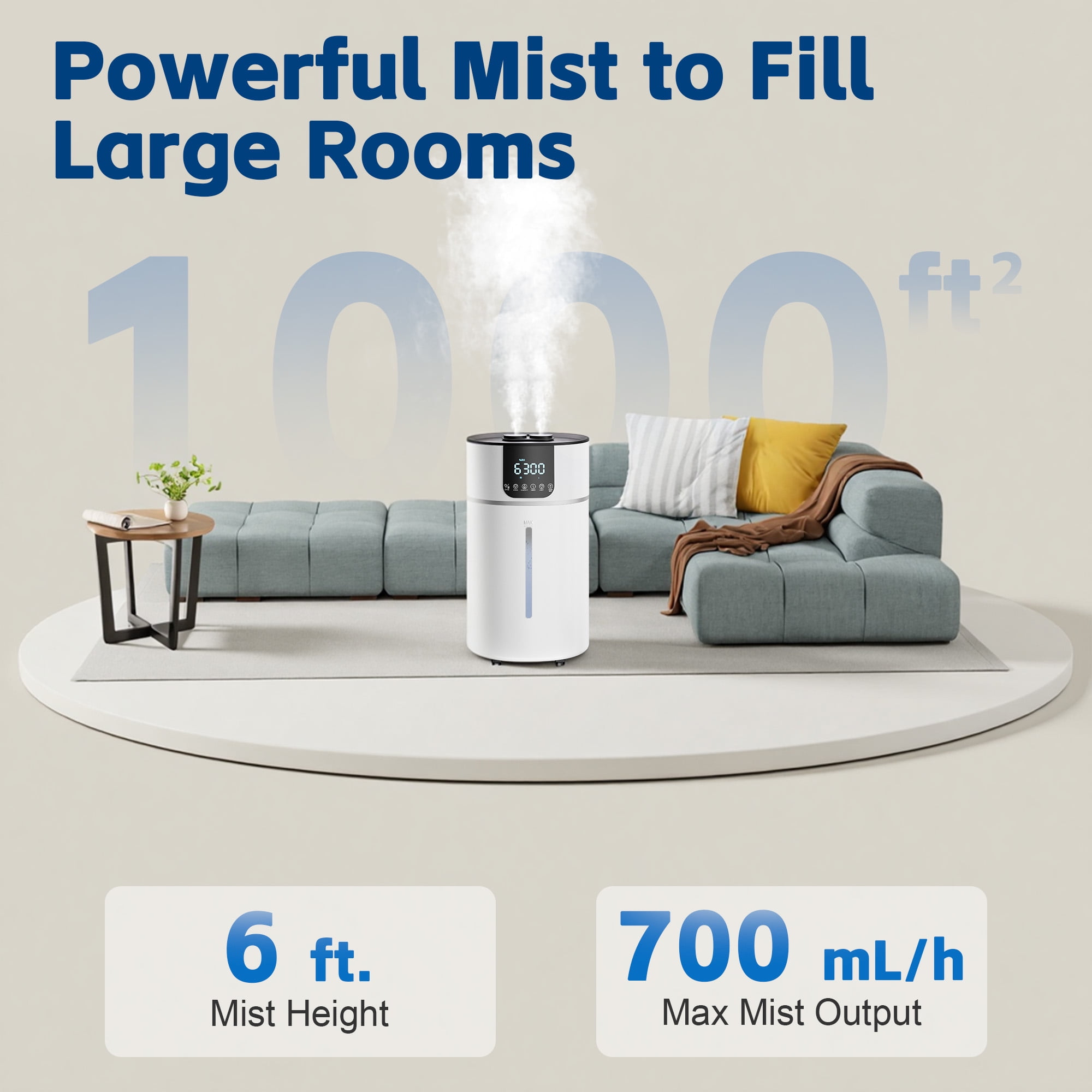 DHOLE Large Room Warm Mist Humidifier, Whole House Dual Mist Output (White, 4.23 gal) 073ky