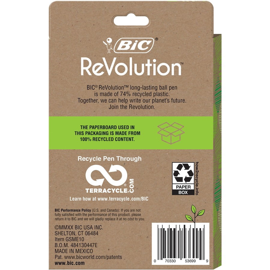 BIC ReVolution Round Stic Ballpoint Pen, Smooth Writing Office Supplies (Black, 10 Count) iij13
