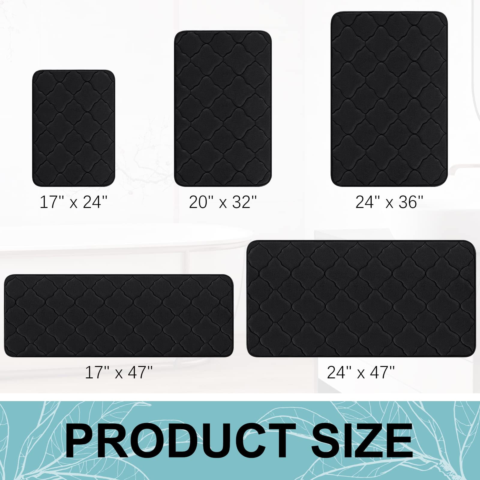 Buganda Memory Foam Bathroom Rug, Ultra Soft Absorbent Non-Slip Bath Mat for Floor (Black, 24 in x 16 in) t3k7q