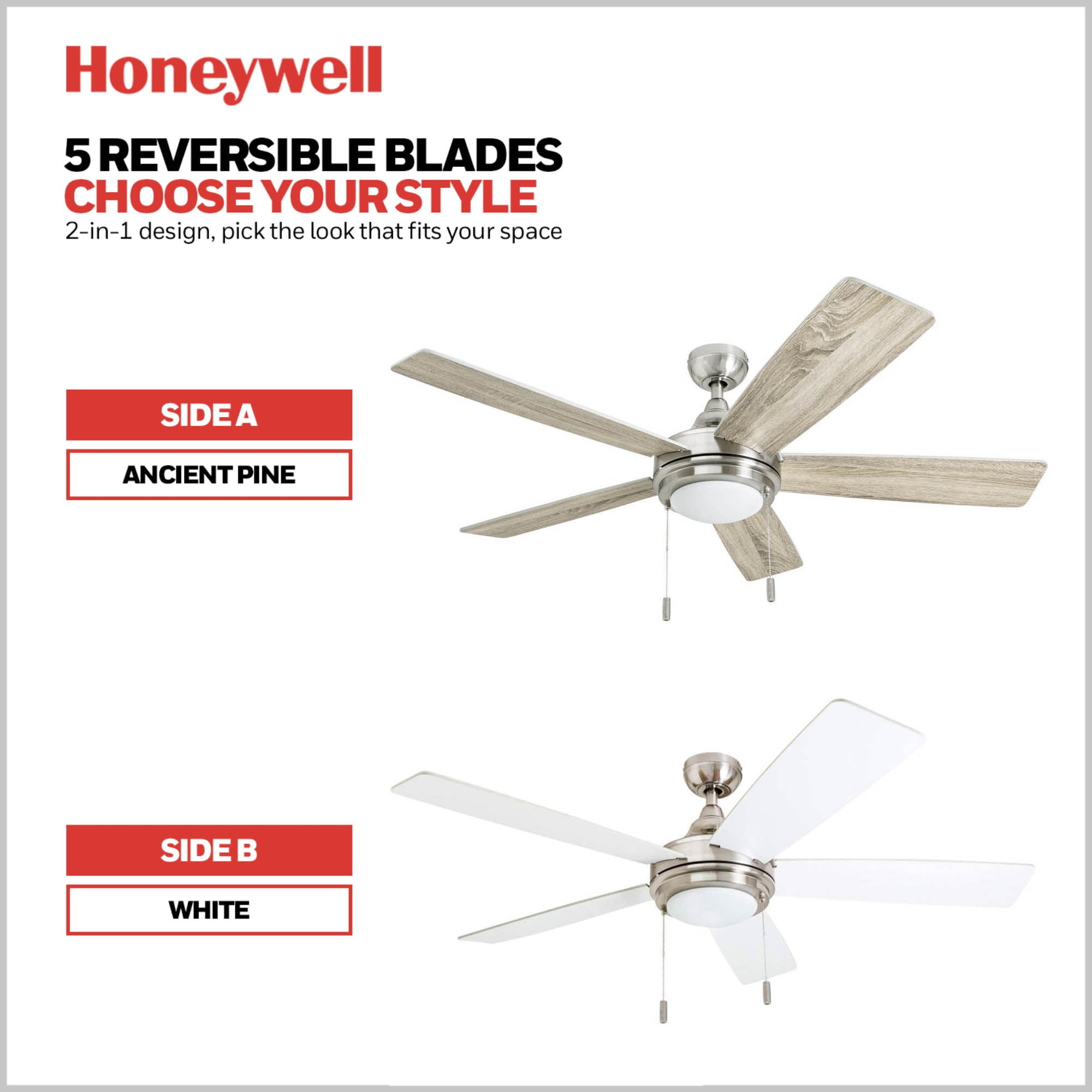 Honeywell Ventnor 52-in Modern LED Ceiling Fan with Integrated Light (Brushed Nickel, 52-in) ji6ap