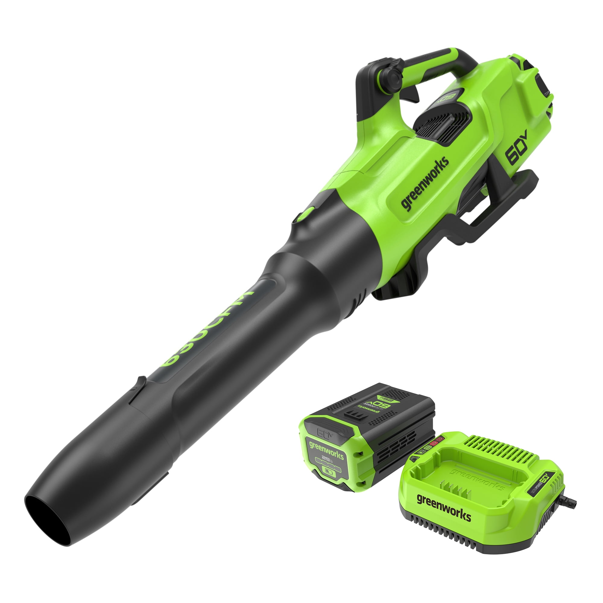 Greenworks 60V Cordless Leaf Blower with 2.5 Ah Battery and 3 Amp Charger (630 CFM, 170 MPH) g6mvj
