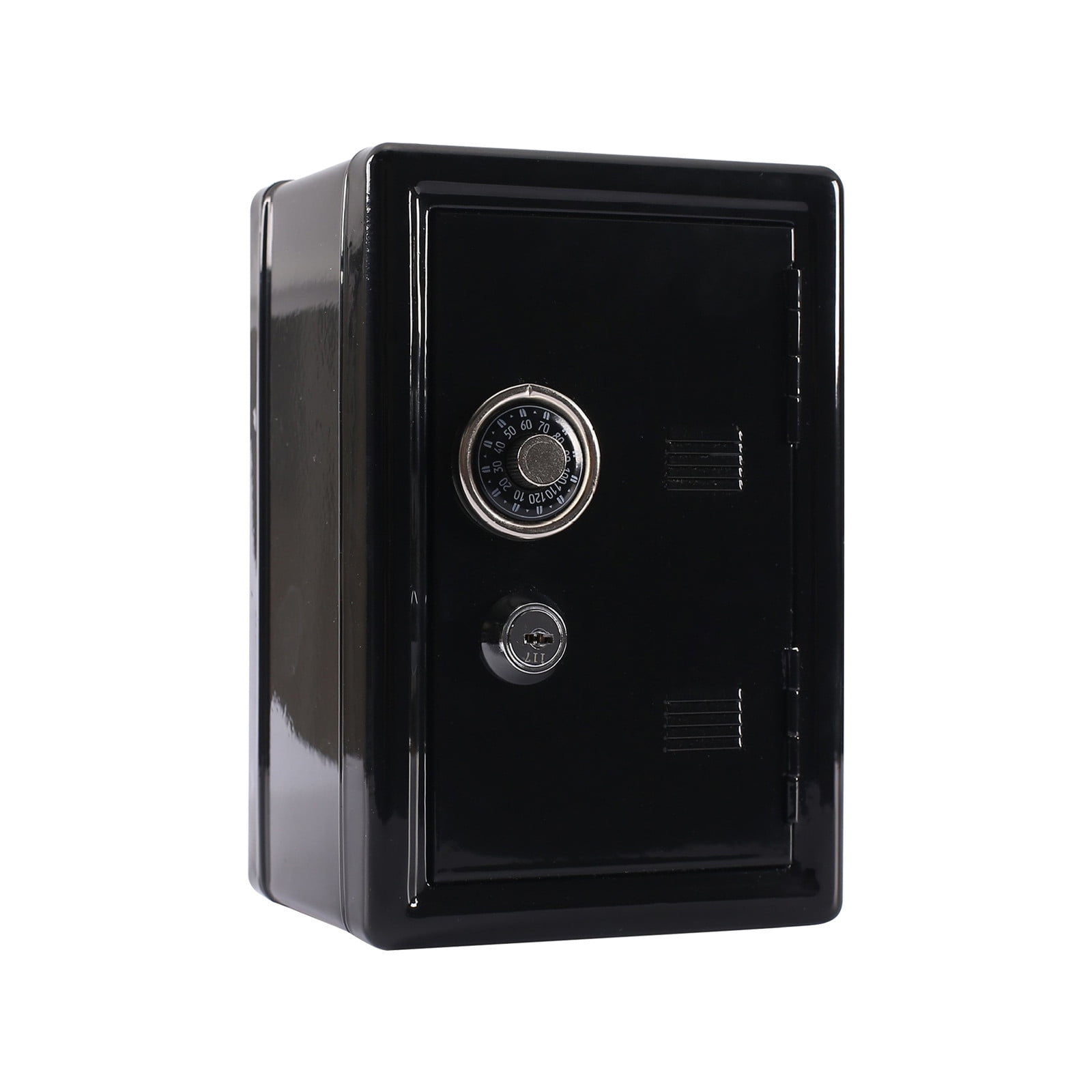 VOAVEKE Metal Cash Box with Key and Combination Lock, Portable Money Safe for Kids (Black, 4.7 in x 3.7 in x 2.4 in) yufdn