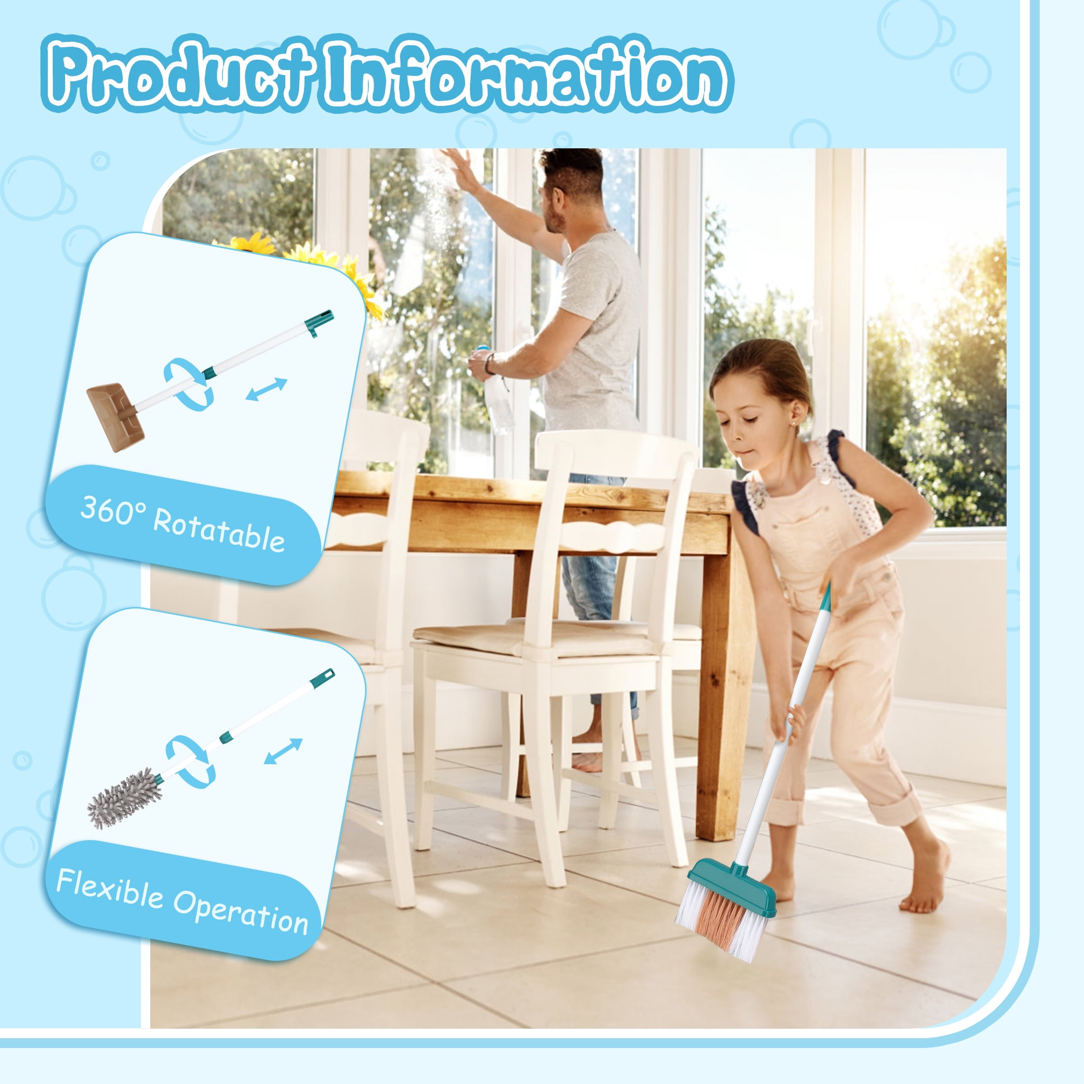 Crtynell Kids Cleaning Set with Realistic Vacuum and Accessories (8 Pieces) hotbj