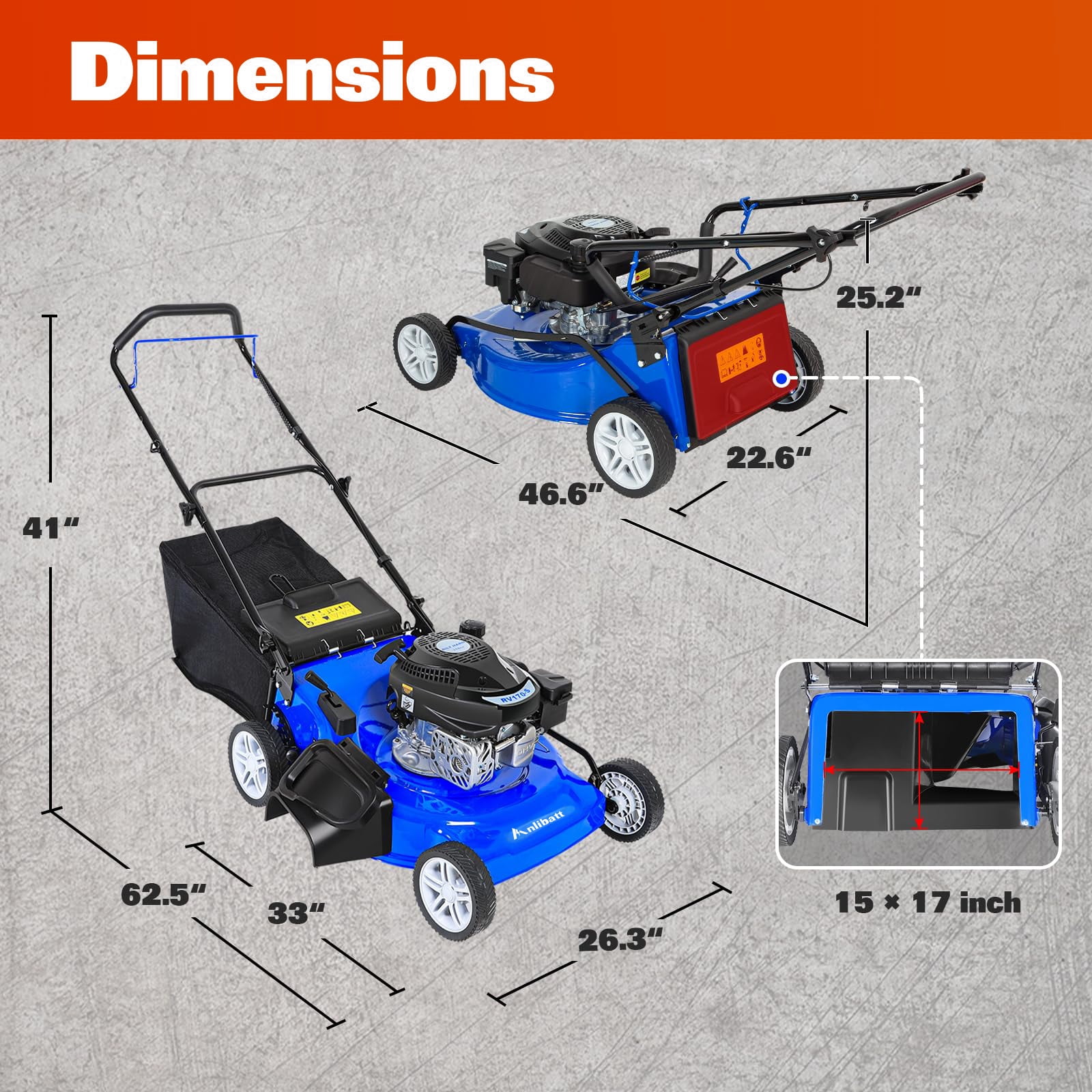 ANLIBATT 21 Inch Gas Lawn Mower, 201cc 4-Cycle OHV Engine Walk-Behind Push Mower with Bagging (Black, 21 in) p40xx