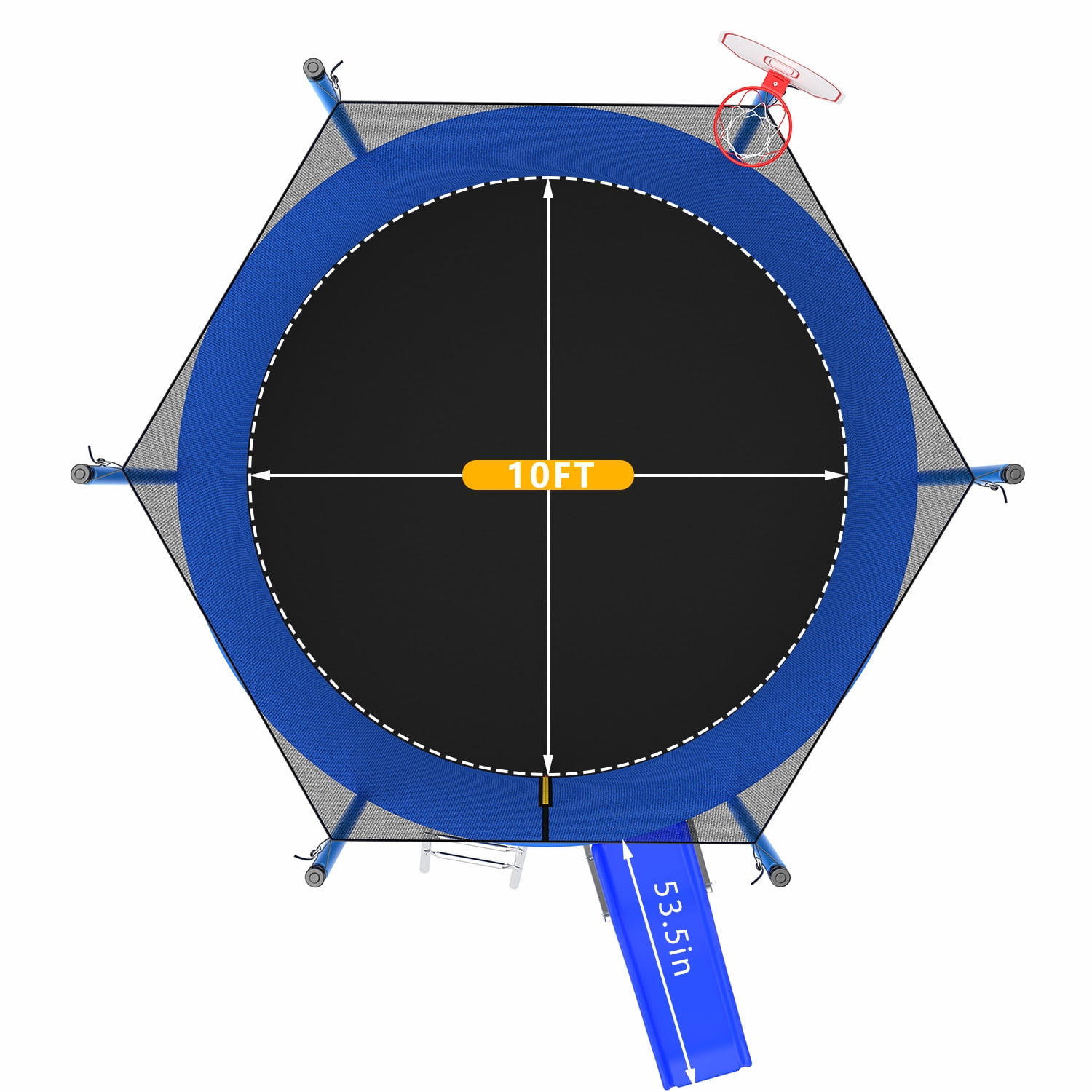 Mersco 10 ft Heavy Duty Outdoor Trampoline with Enclosure Net, Slide, and Basketball Hoop (Blue, 10 ft) 7vhxm