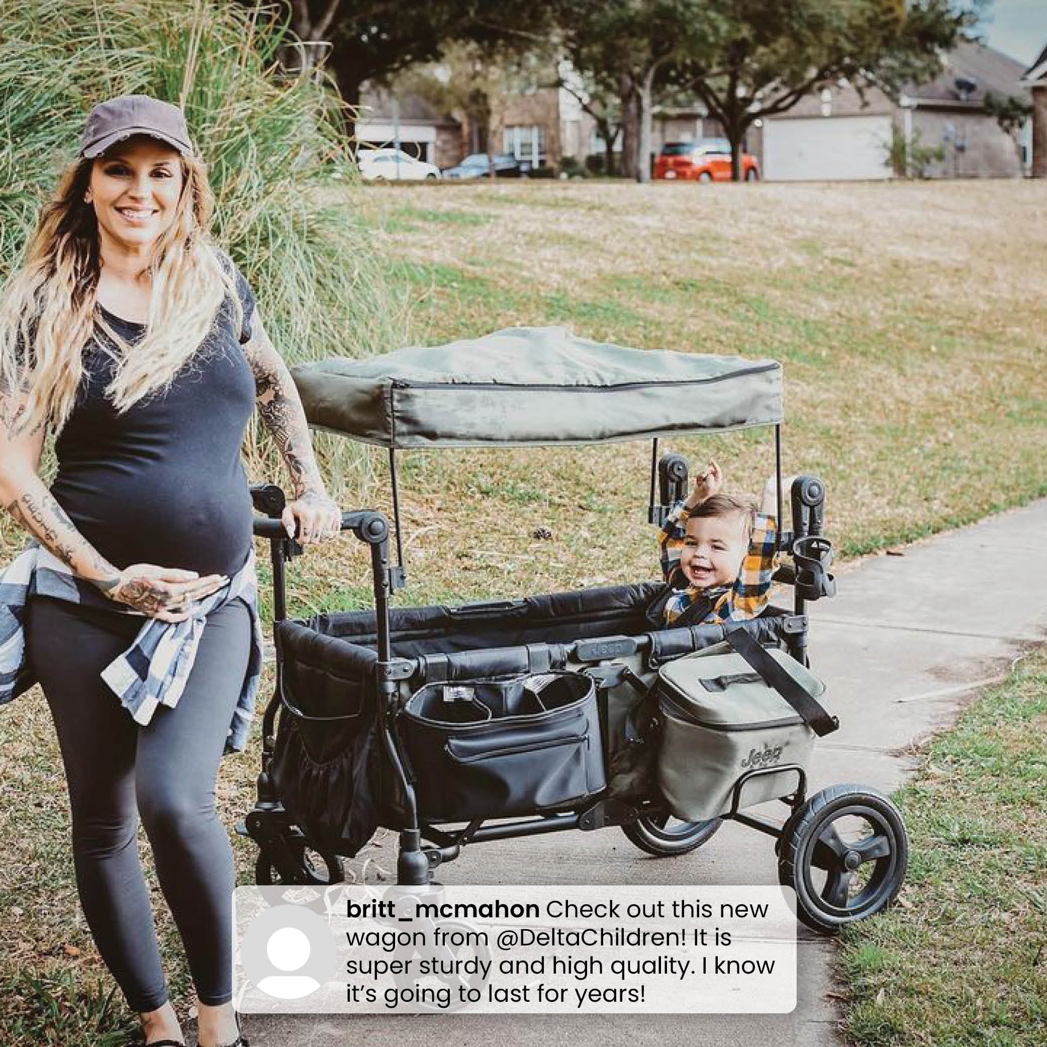 Jeep Deluxe Wrangler Wagon Stroller for 2 Kids, All-Terrain Wheels, Cooler Bag & Canopy (Green, 46 in L x 29 in W x 46 in H) i5nvc