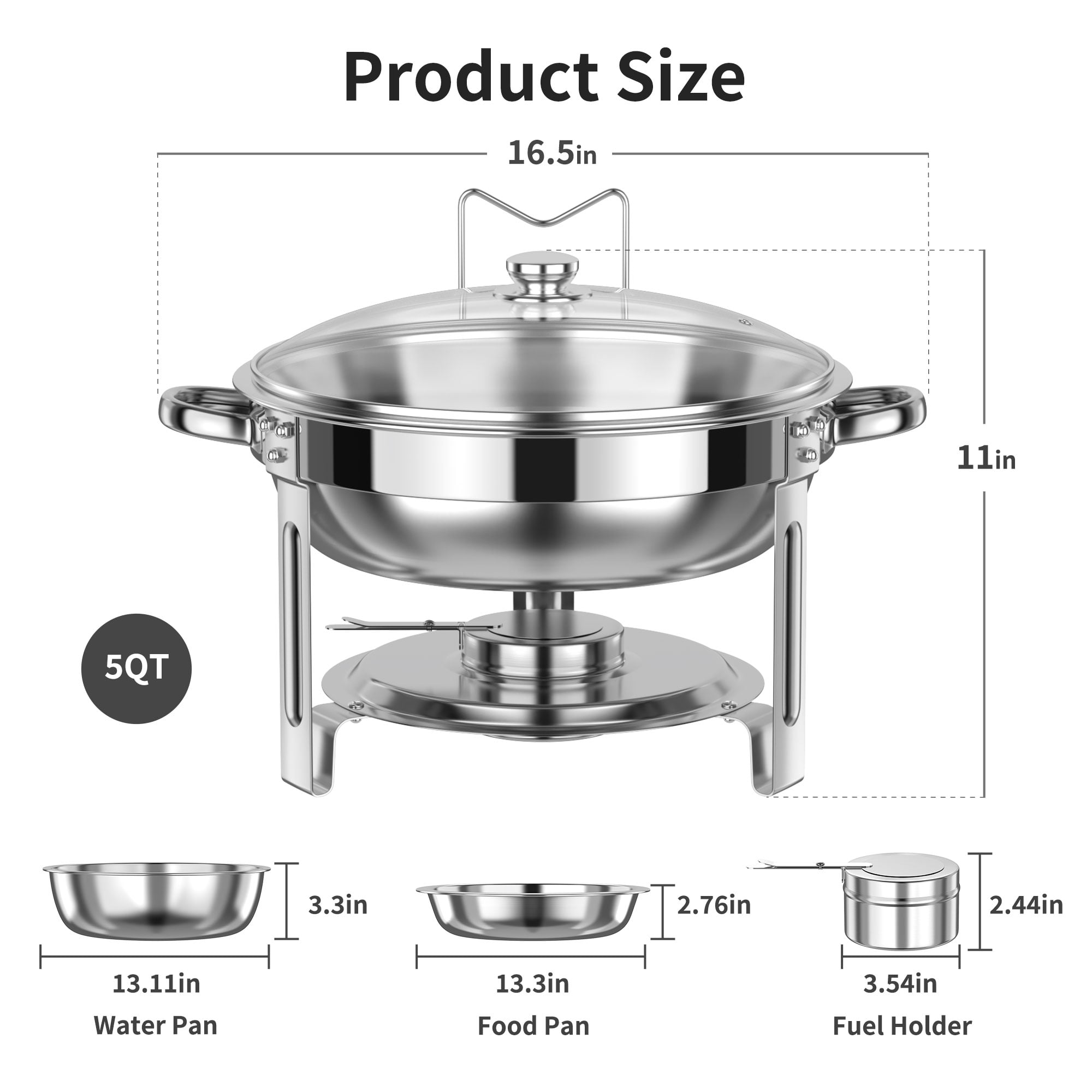 TINANA Stainless Steel Chafing Dish Buffet Set with Glass Lid and Lid Holder (Silver, 5 qt, 4 Pack) hxdin