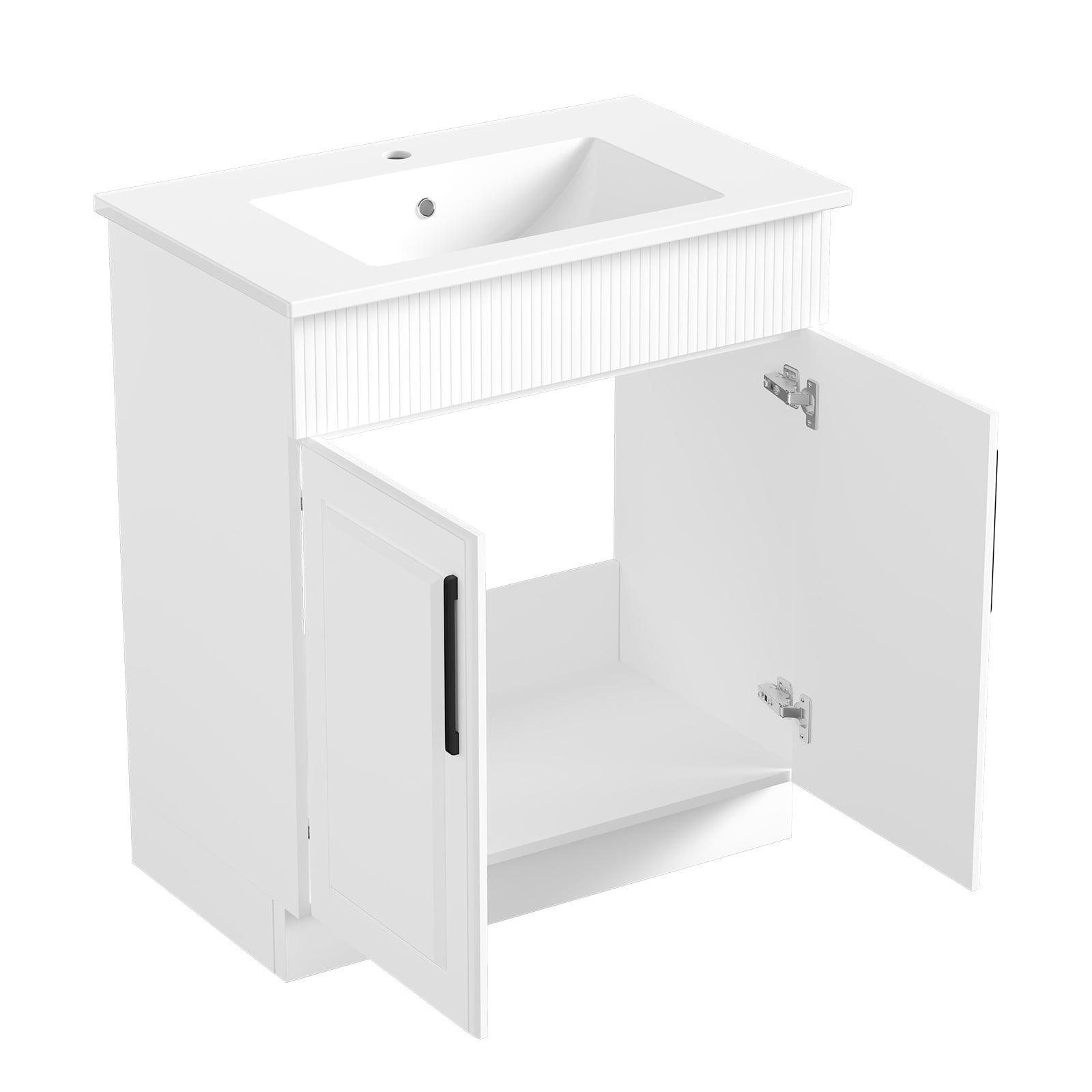 DodreHome 30 in Bathroom Vanity with Sink, Freestanding Modern Cabinet with 2 Soft-Closing Doors, Wave-Pattern Fluted Design (White) v4us6