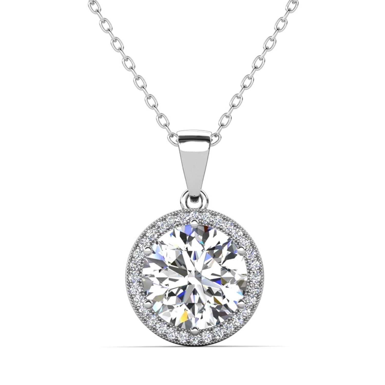 Cate & Chloe Sophia 18k White Gold Plated Halo Necklace with Simulated Diamond Crystals (White, 18.5 in) xsb2g