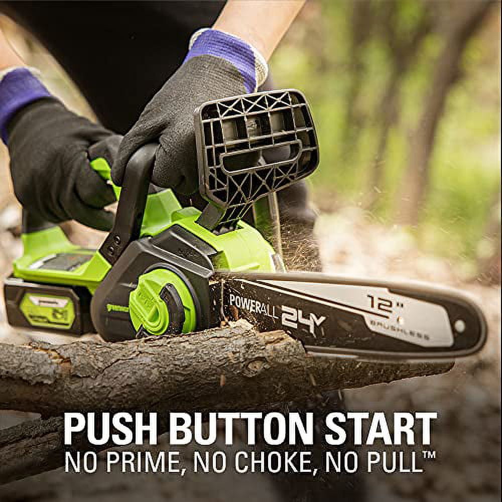 Greenworks 24V 12-inch Brushless Chainsaw Kit with 4.0 Ah Battery and Charger (Green, 12 in) zhkt3