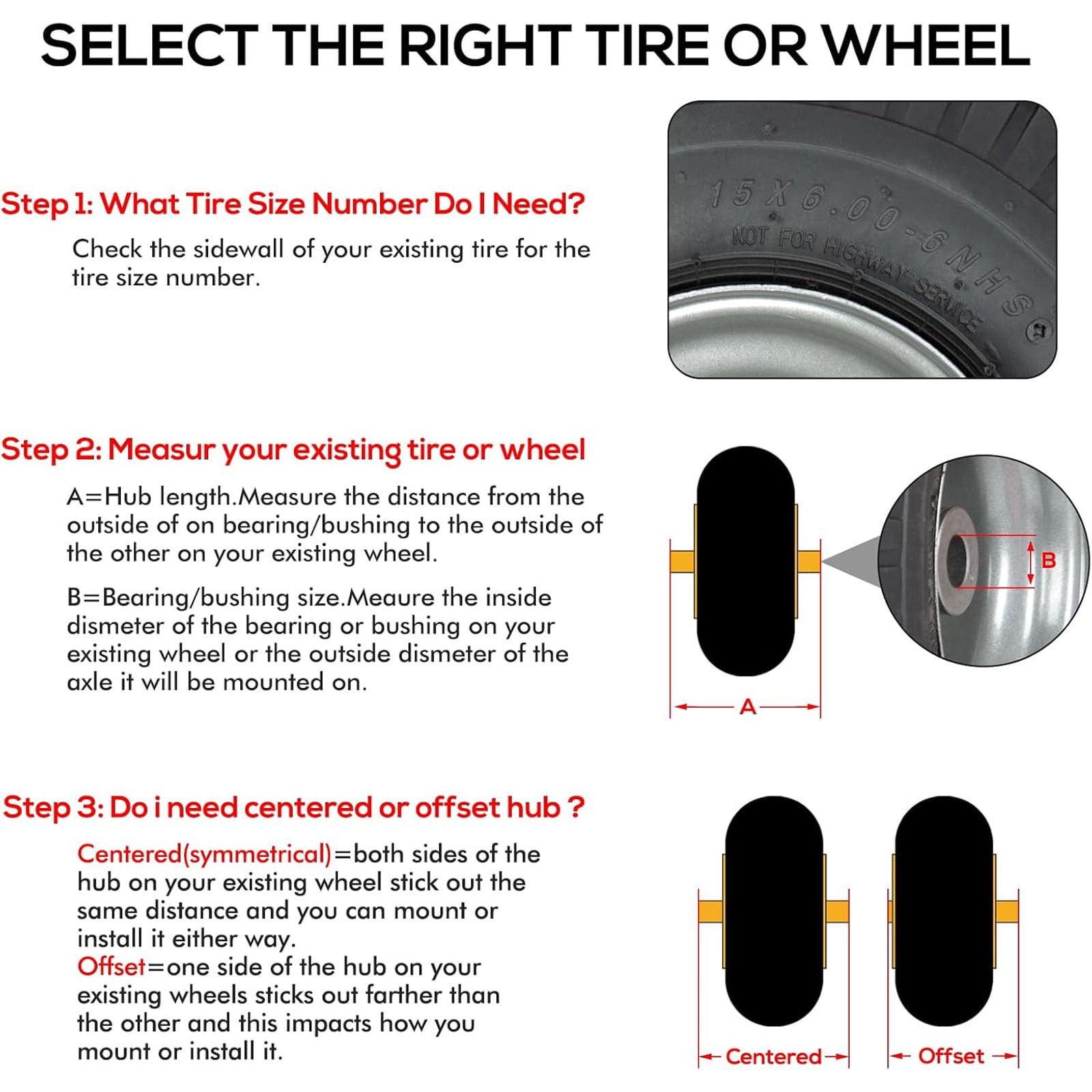 WEIZE 15x6.00-6 Lawn Mower Front Tire and Wheel Assembly (Black, 2-Pack) q1l2c