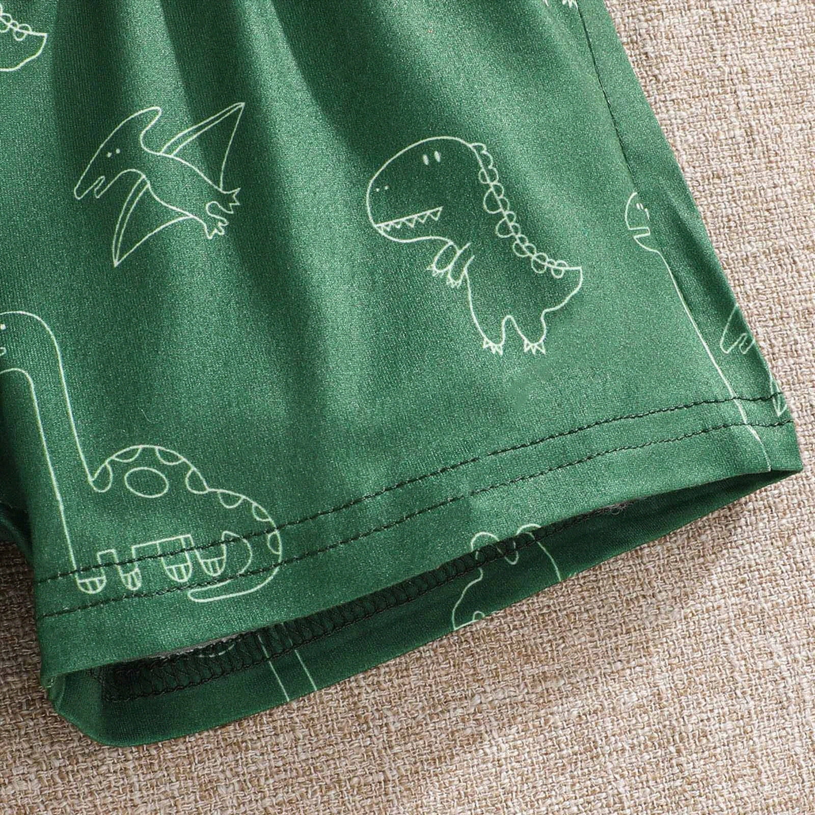 KPOPLK Toddler Baby Boy 2-Piece Outfit Set Short Sleeve Bodysuit and Shorts Cartoon Dinosaur Print (Green, 2-3T) eeun6