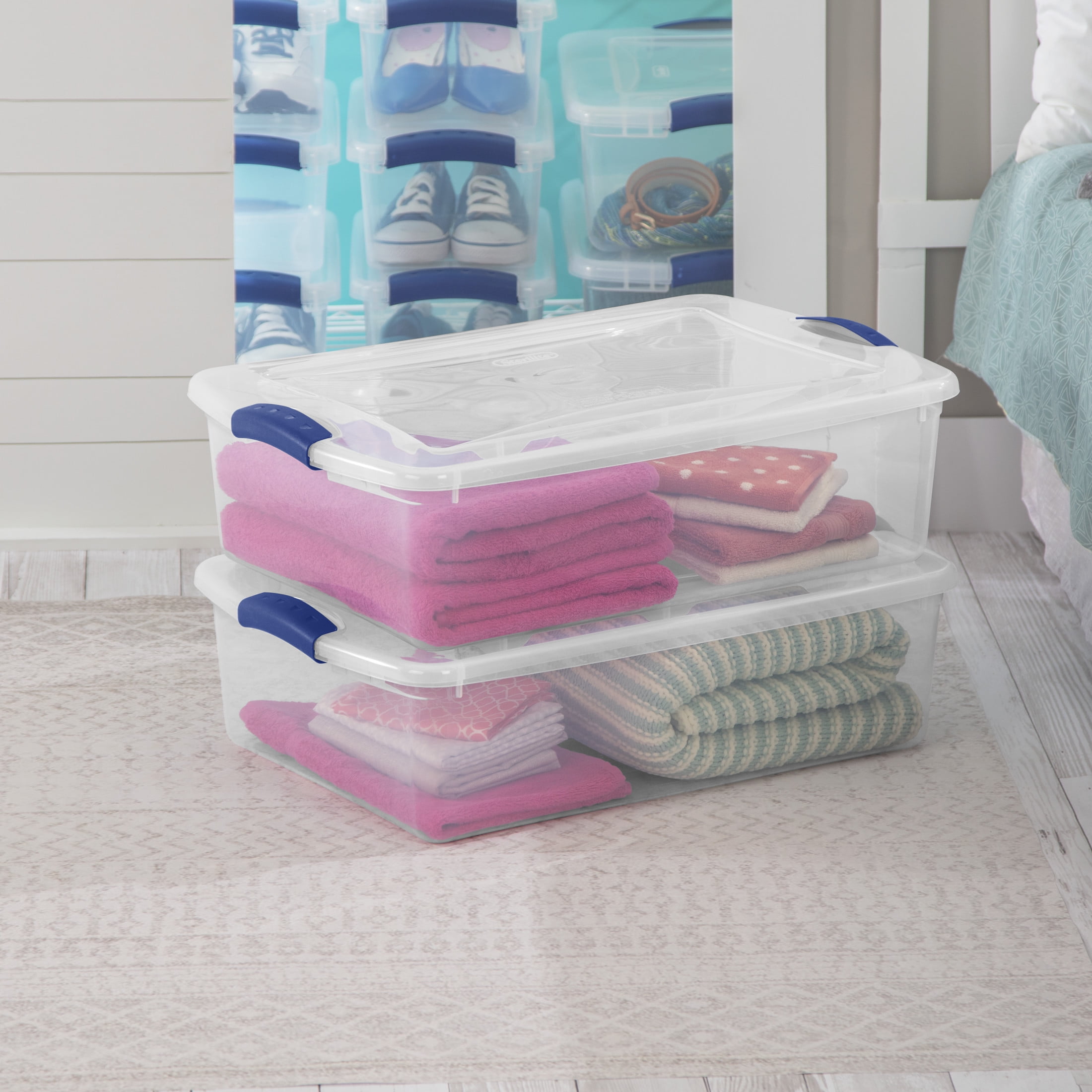 Sterilite 32 Quart Latching Storage Bin, Clear Plastic Container with Secure Latch Lid (Clear, 32 Quart) 1dpe3