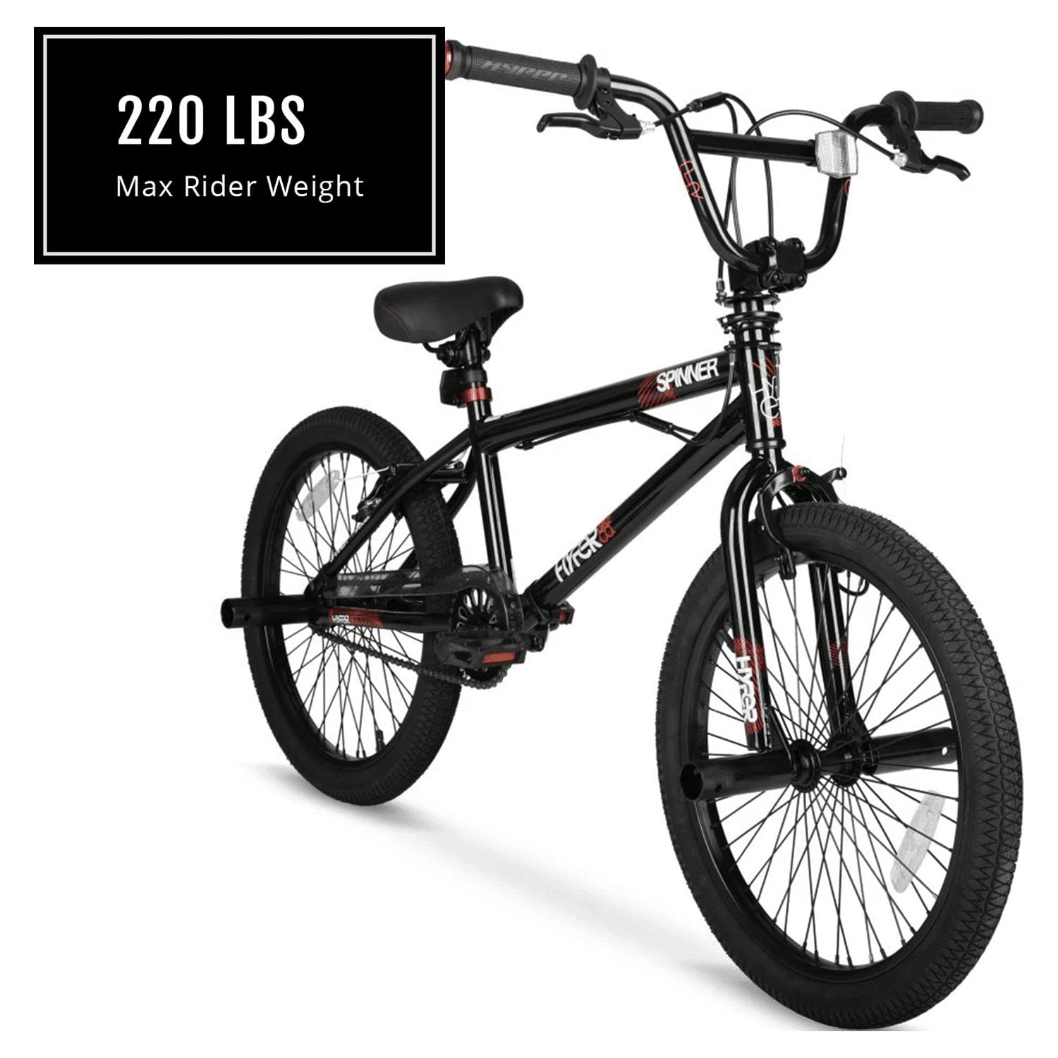 Hyper Bicycles 20 in Spinner BMX Bike, Durable Steel Frame with Pegs (Black, 20 in) 8985v
