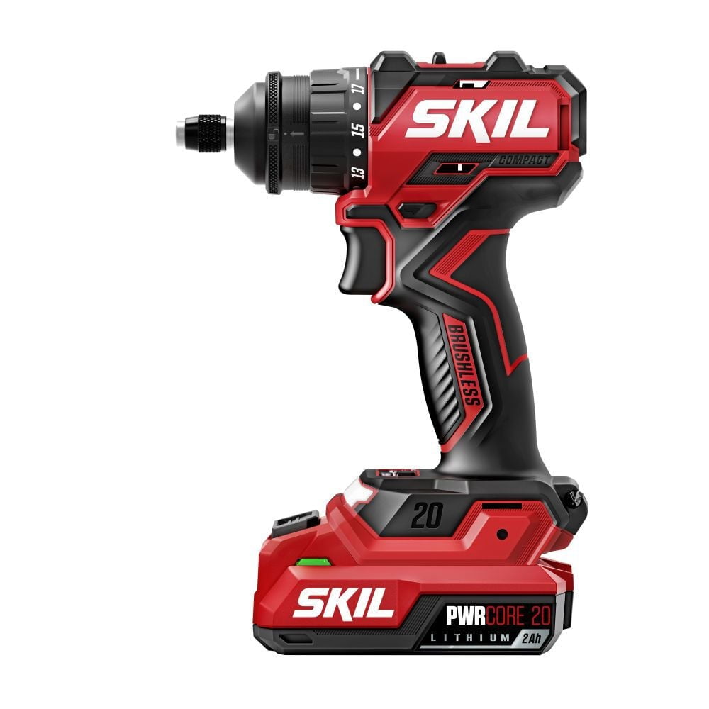 SKIL Brushless 20V Compact Multi-Head Drill Driver Kit (Red, 4-Attachment Set) yqdxn