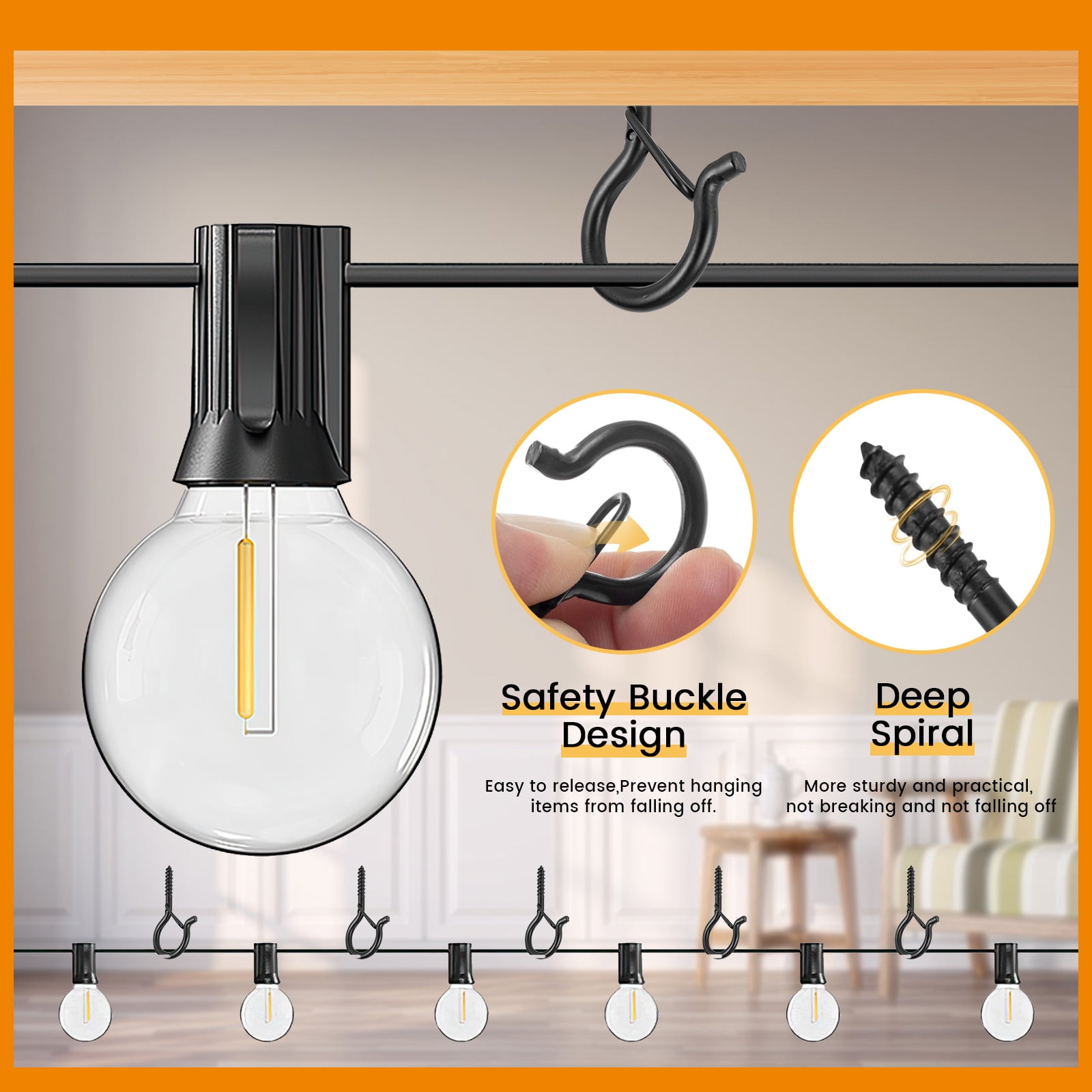 TAIHUIMY Q-Hanger Screw Hooks for Outdoor String Lights and Hanging Decor (Black, 30 Pack, 2.2 in x 1 in) 94hvl