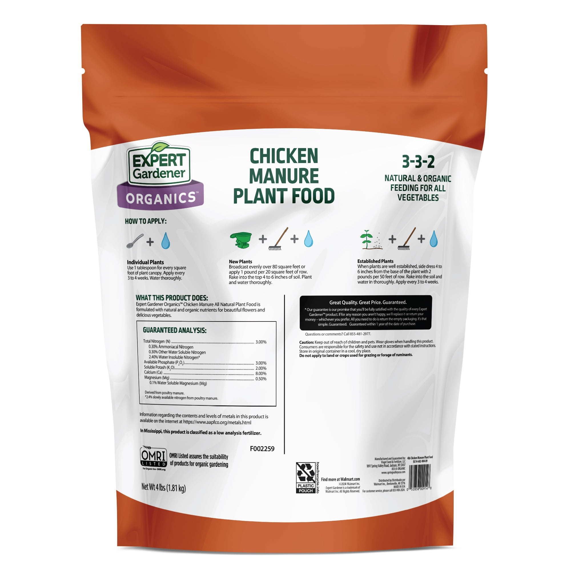 Expert Gardener Organics Chicken Manure All-Natural Plant Food (2 Pack, 8 lb Total) t6hdf