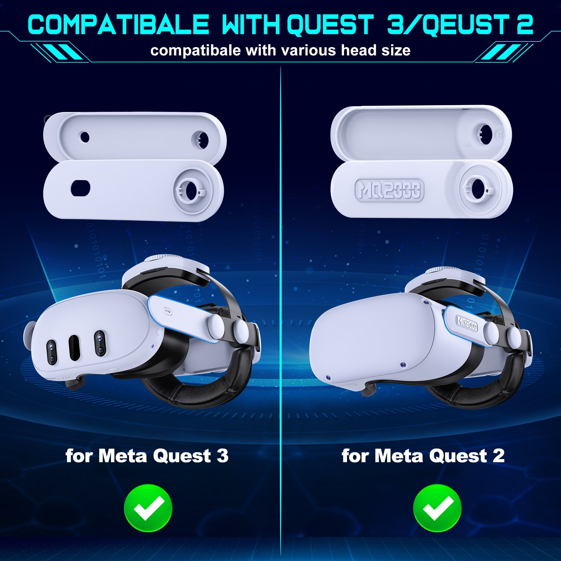 Beboncool Adjustable Head Strap for Meta Quest 3, 3S, and 2 (White, 1 Pack) hjxaa