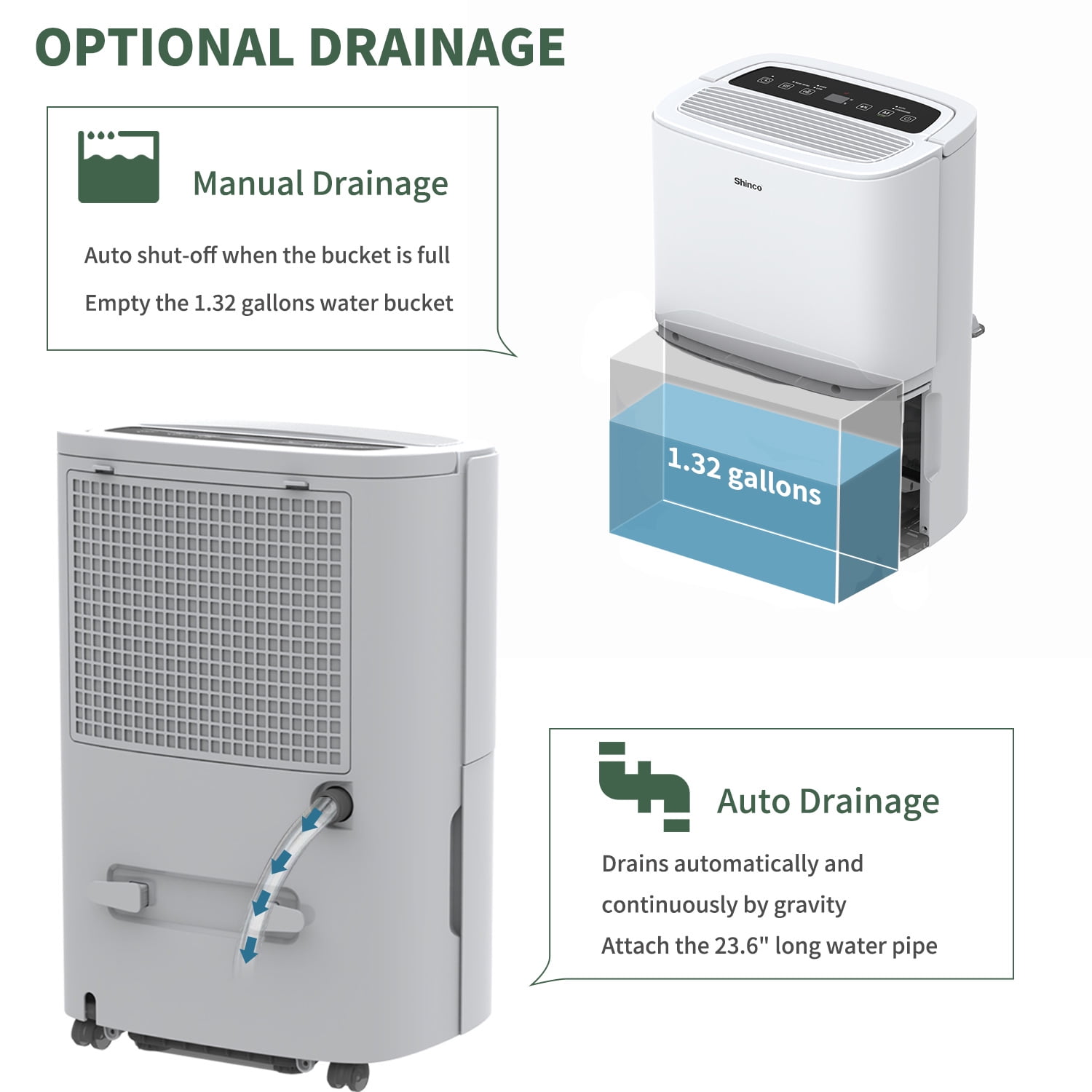 Shinco Energy Star Dehumidifier with WiFi for Large Rooms and Basements (White, 1.32 Gallons) s67hx