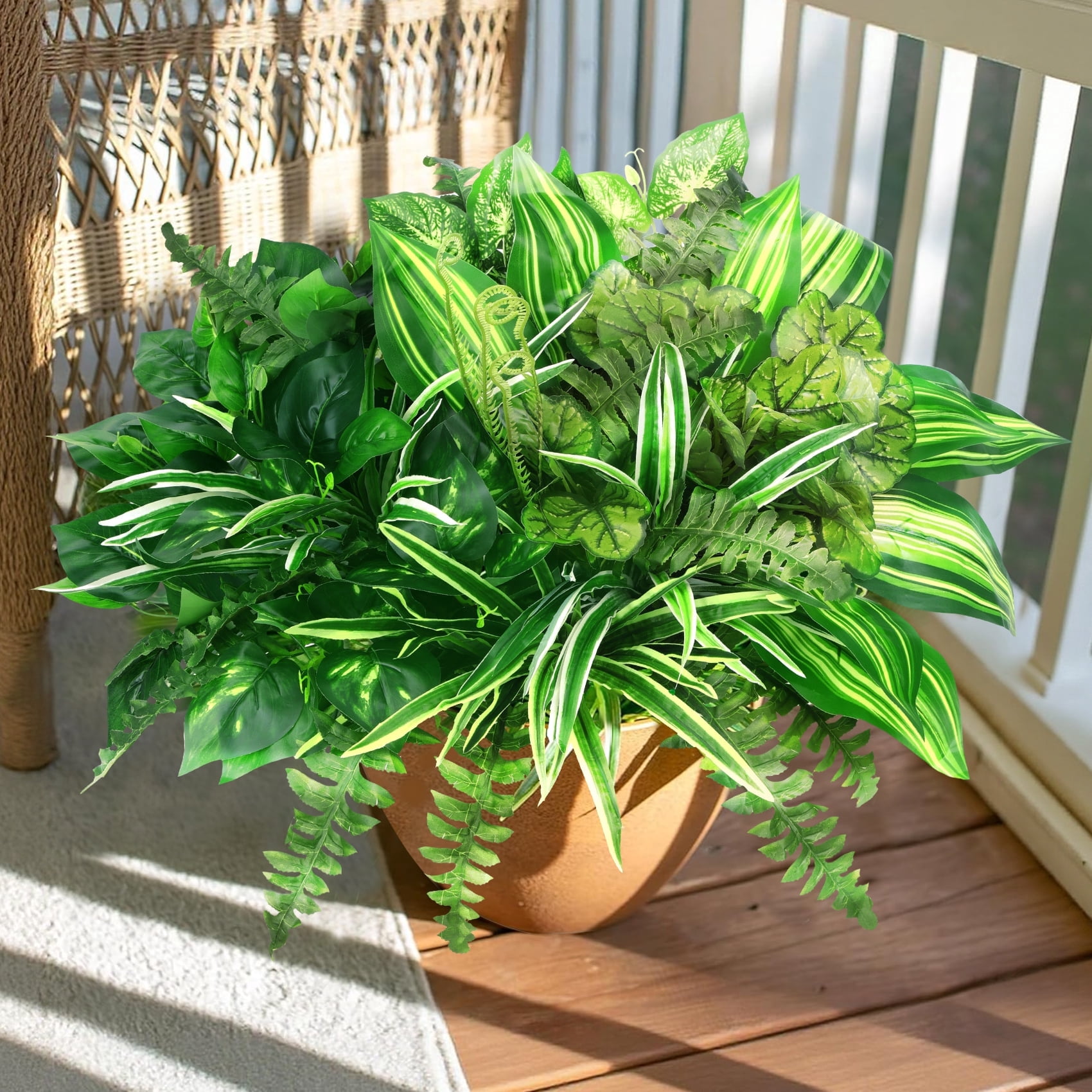 Scidweet Artificial Plants Outdoor UV Resistant Faux Greenery for Patio Garden Decor (Green, 8 Pcs) s7jy6
