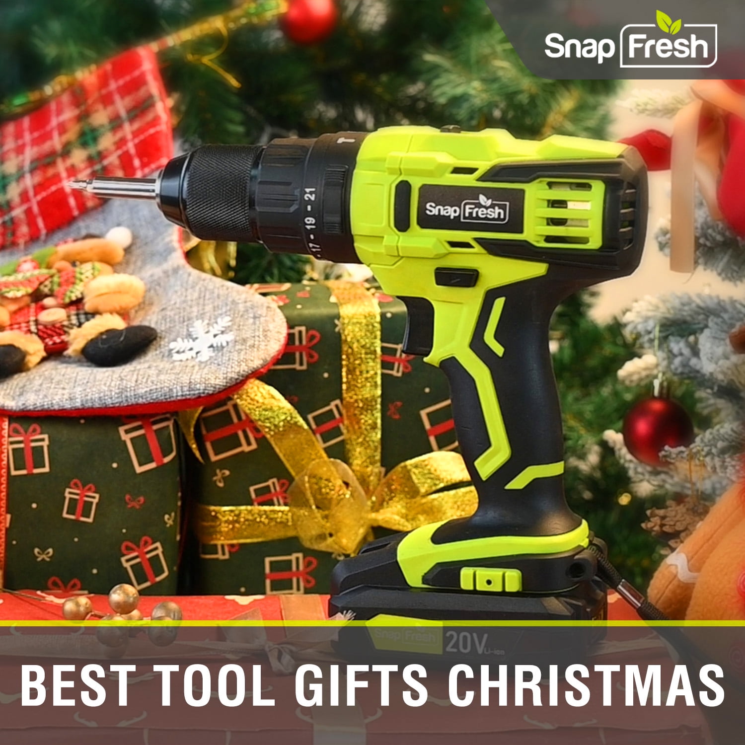 SnapFresh 20V Cordless Hammer Drill Set with 1/2-inch Metal Chuck, 445 In-Lbs Torque, 21+1 Settings (Green, 2.0Ah Battery) ob9rm
