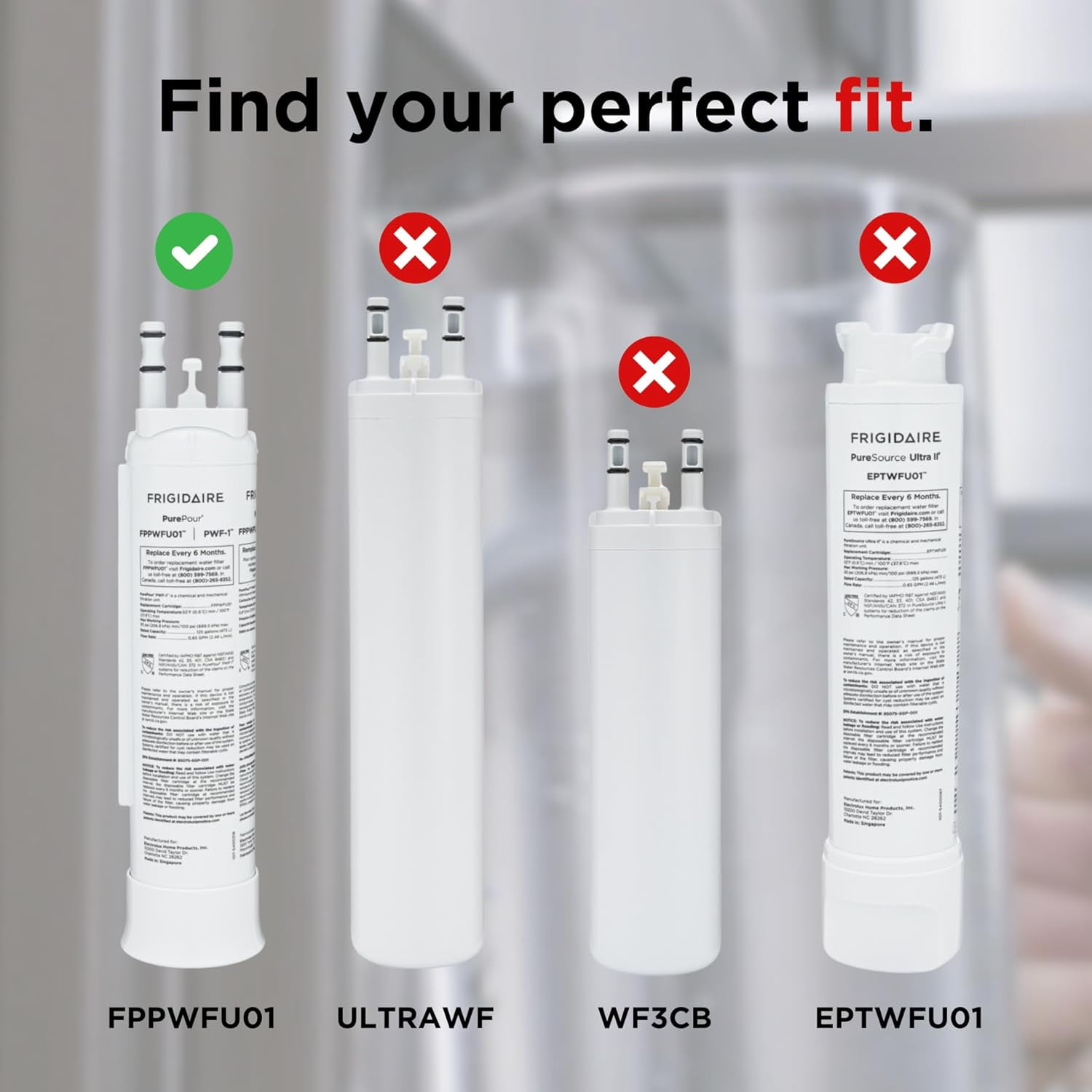 Frigidaire PurePour PWF-1 Refrigerator Water Filter Replacement (4-Pack, 9.5 in) ueclo
