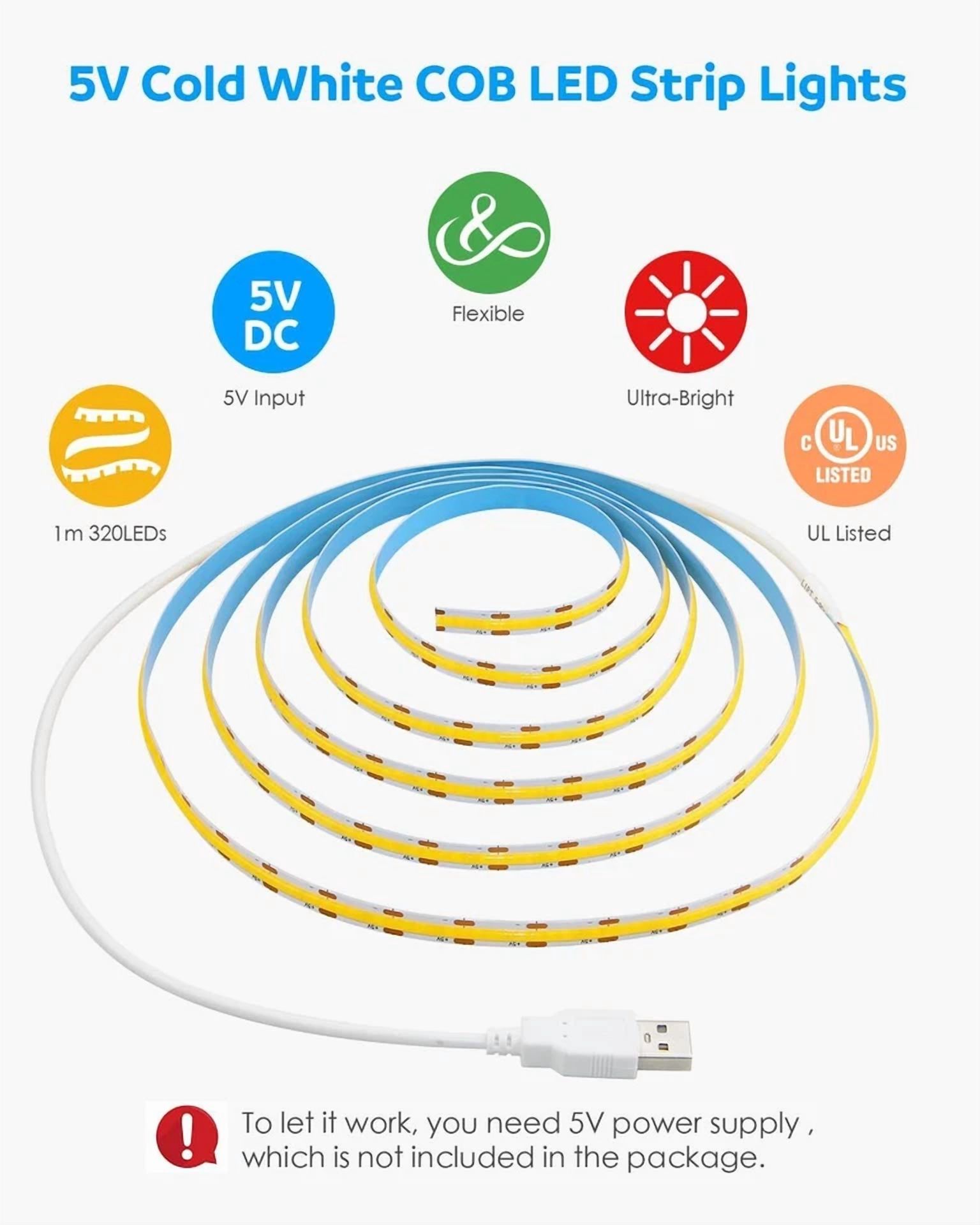 VAULT USB COB LED Strip Light, High-Density Flexible Lighting for TV Backlight and Kitchen Under-Cabinet (Daylight White, 3.28 ft) ixrgy
