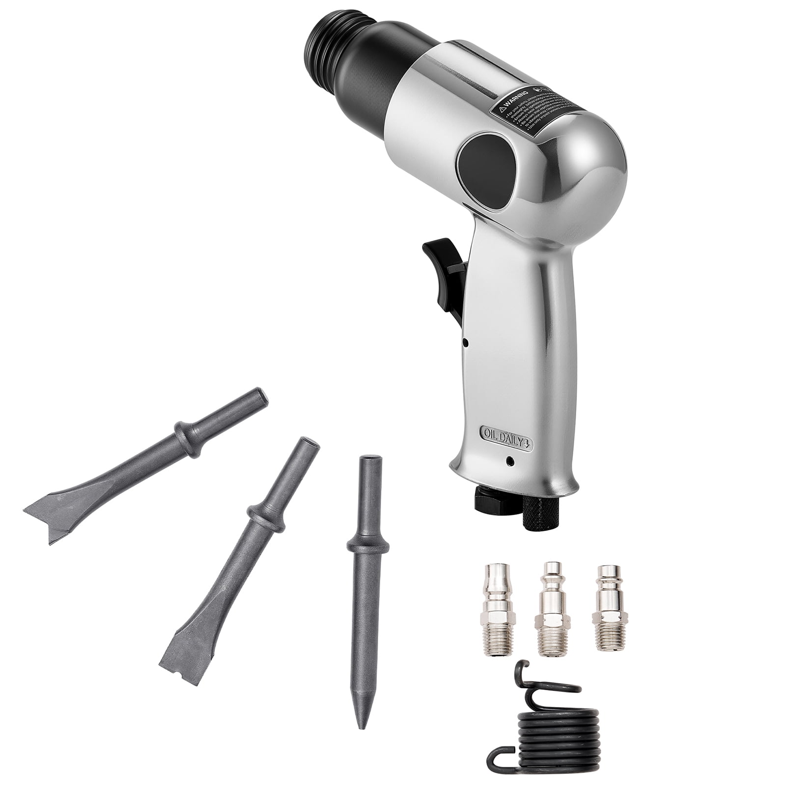 KFFKFF Pneumatic Air Hammer, 4500 BPM Heavy-Duty Air Chisel Tool with 1.57-inch Stroke and 4 Chisels (Silver) nzsow