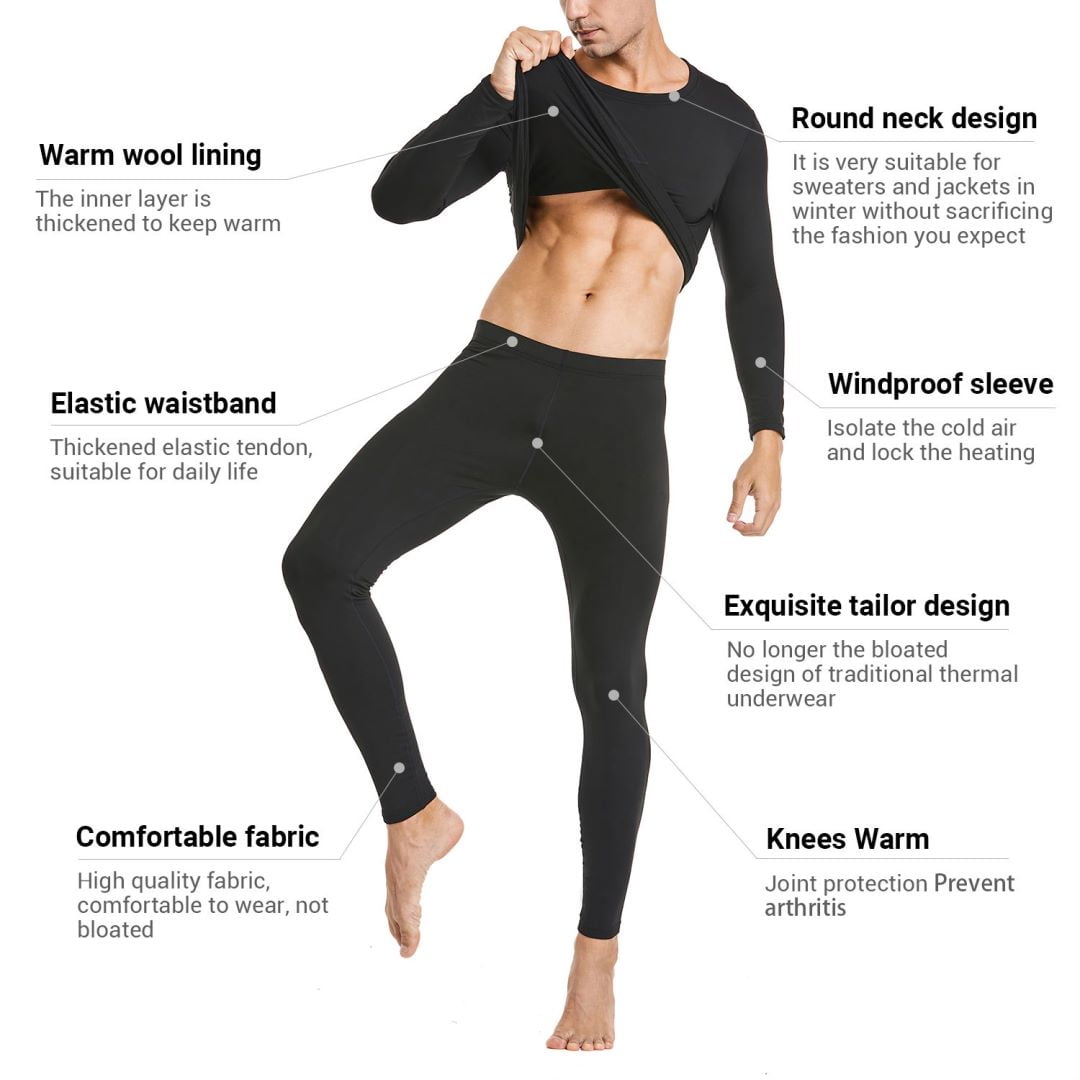 HEROBIKER Men's Winter Thermal Underwear Set Fleece Lined Base Layer (Black, Plus Size) 9mj7r
