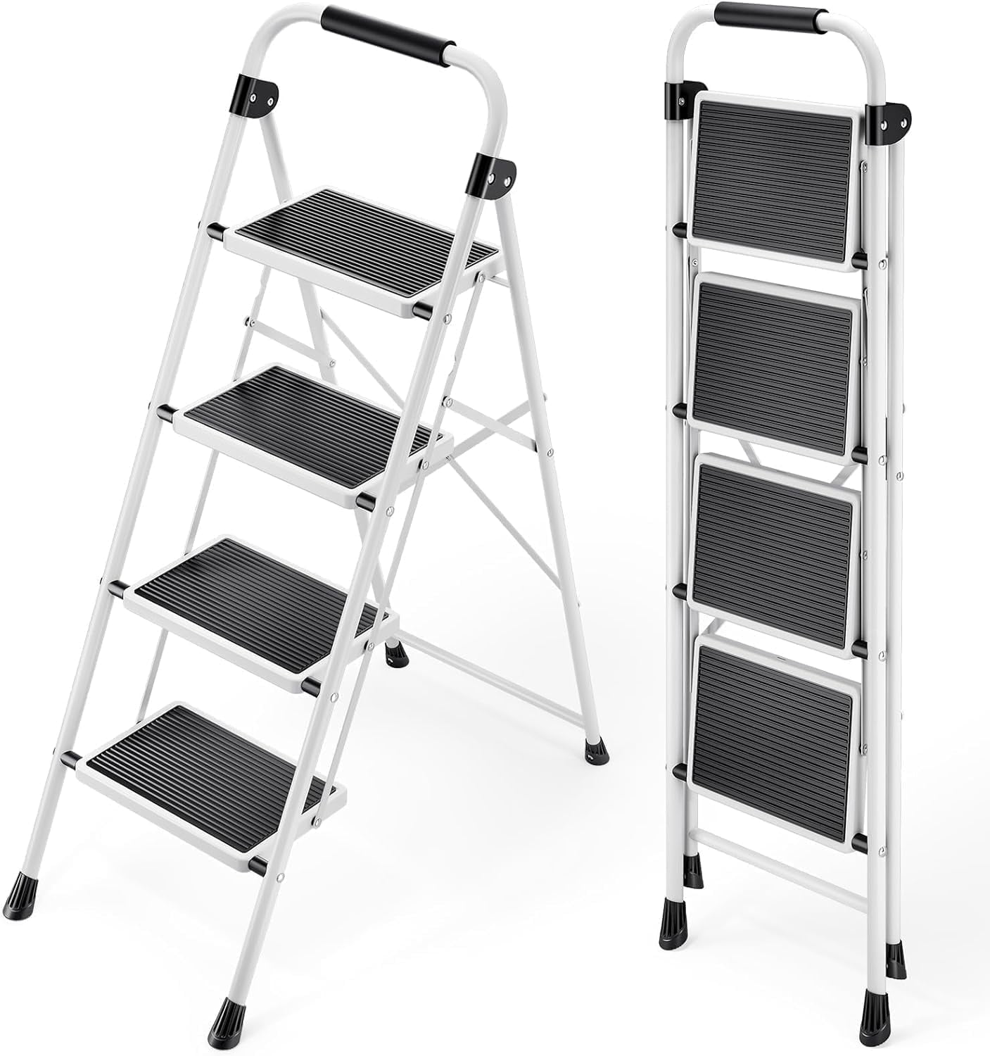 edx 4-Step Folding Step Stool for Adults (Black, 330 lb Capacity) mt8ui