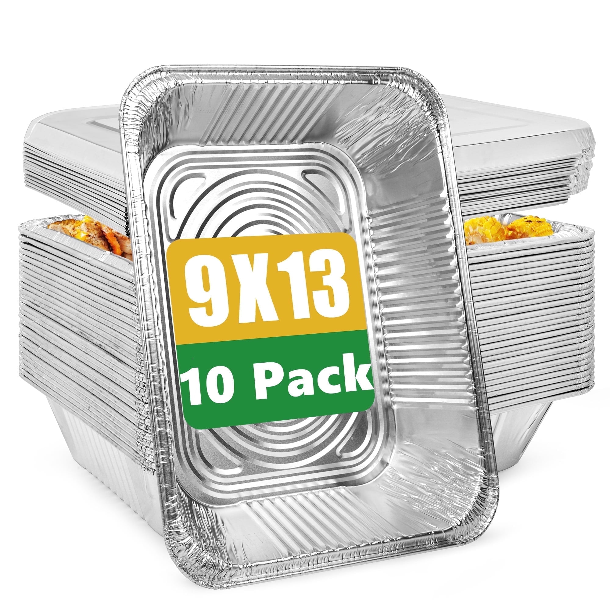 Treamon Disposable Aluminum Foil Pans with Lids, Heavy-Duty Rectangular Food Containers (Silver, 10 Count, 9 in x 13 in) yywl2