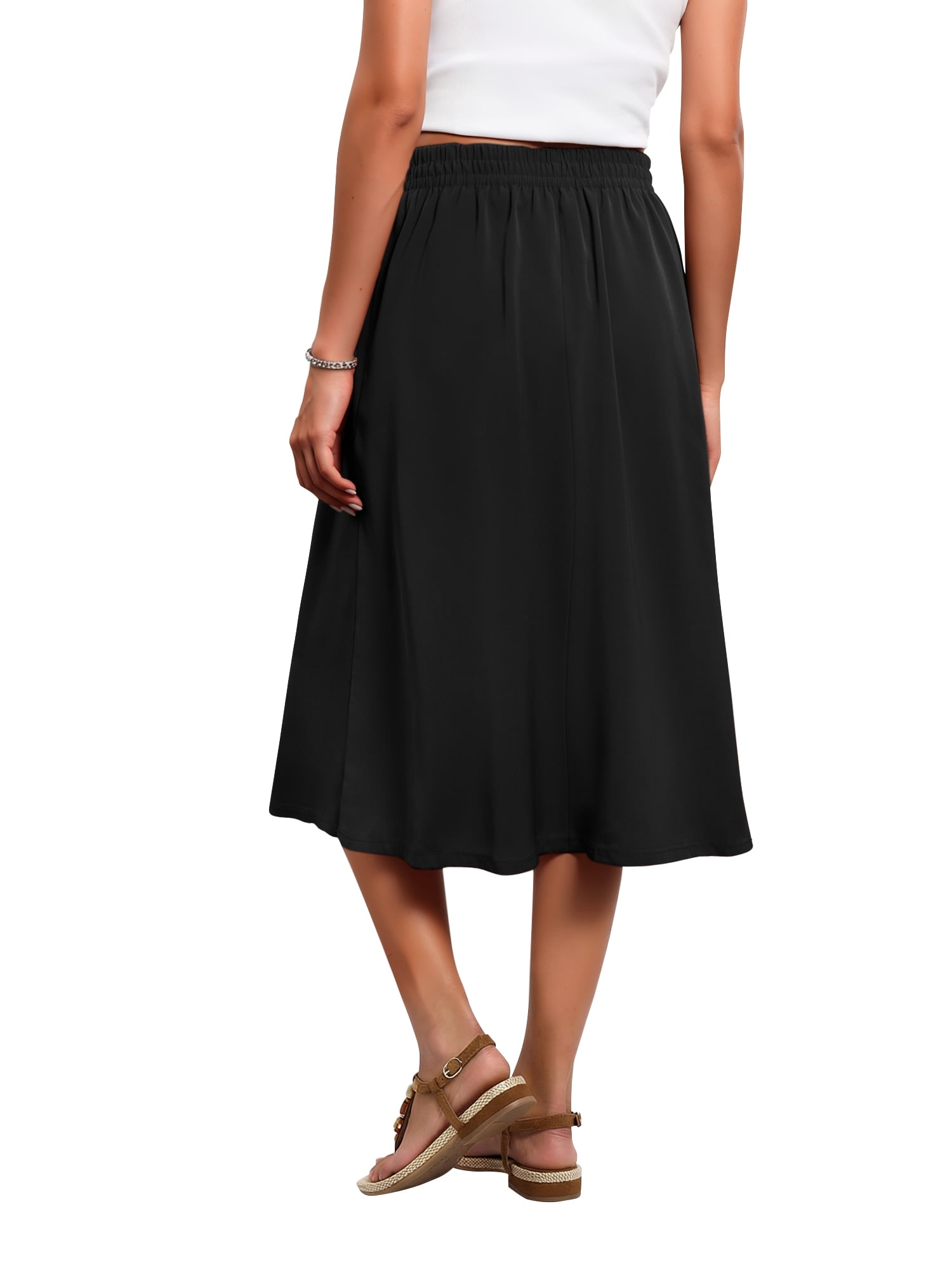 Fantaslook Womens Midi Skirt High Waisted Flowy A-Line Skirt with Pockets (Black, M) xuzn2