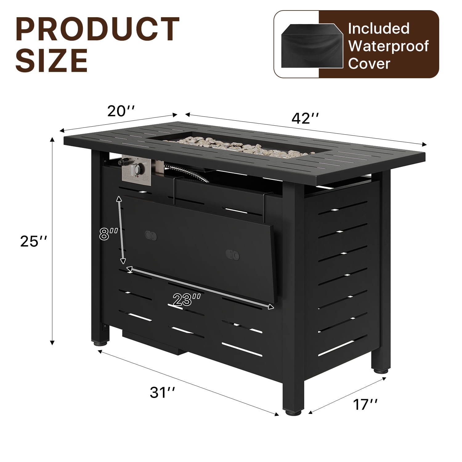 Sunmthink 42 in Propane Fire Pit Table, 50,000 BTU Auto Ignition Steel Gas Fire Pit with Removable Lid and Waterproof Cover (Black, 42 in) kc9l0