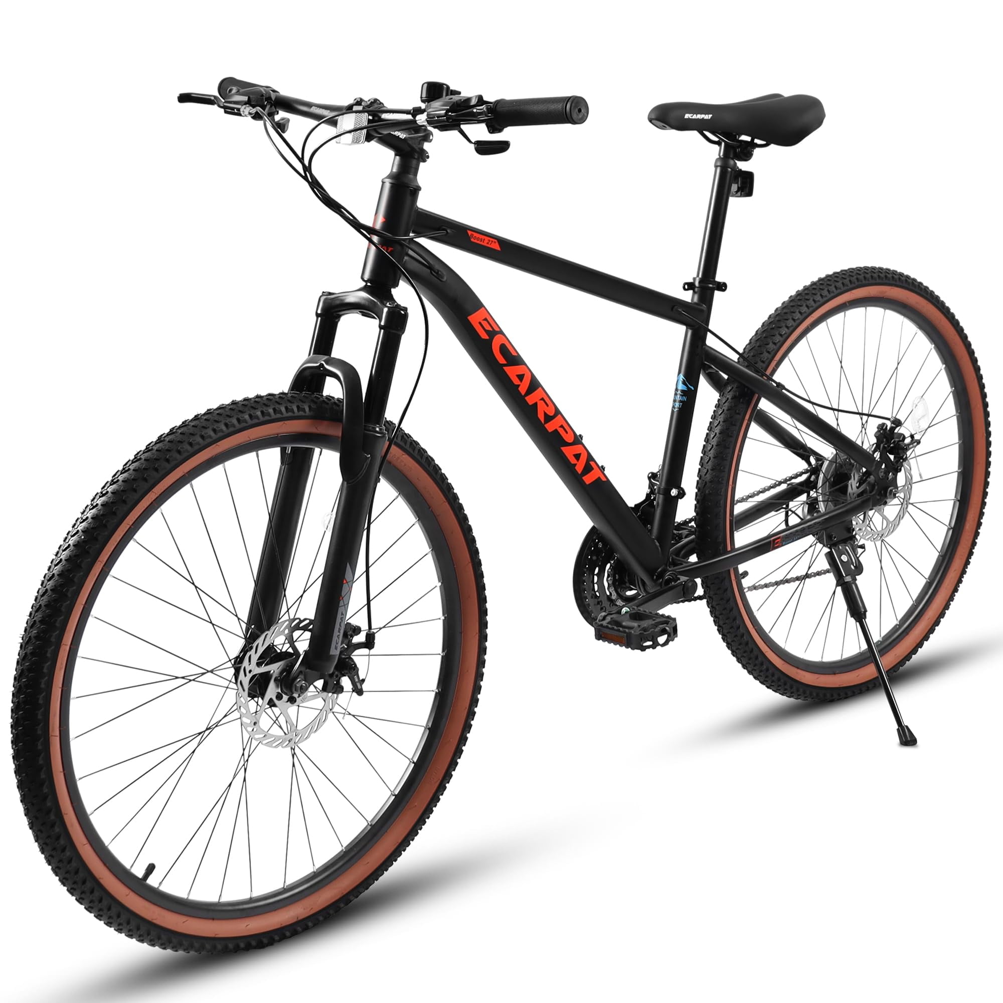 Harmie Mountain Bike, 21-Speed High Carbon Steel Frame with Front Suspension and Disc Brakes (Brown, 24 in) ujx48