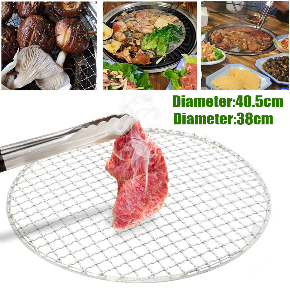 Oukaning LED 16 Inch Round Stainless Steel BBQ Grill Grate, Heavy-Duty 304 Food Grade Wire Rack for Charcoal Gas Grills and Fire Pits (16 in) saop3