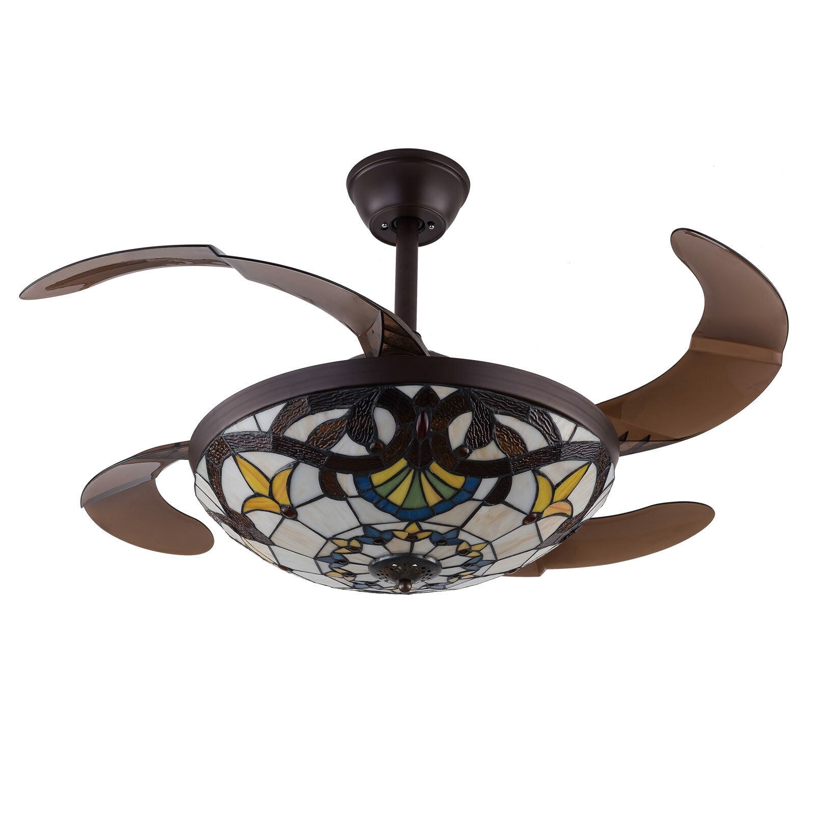 TFCFL 42 in Tiffany Ceiling Fan with LED Light and Retractable Blades (Multicolor, 42 in) or3w6