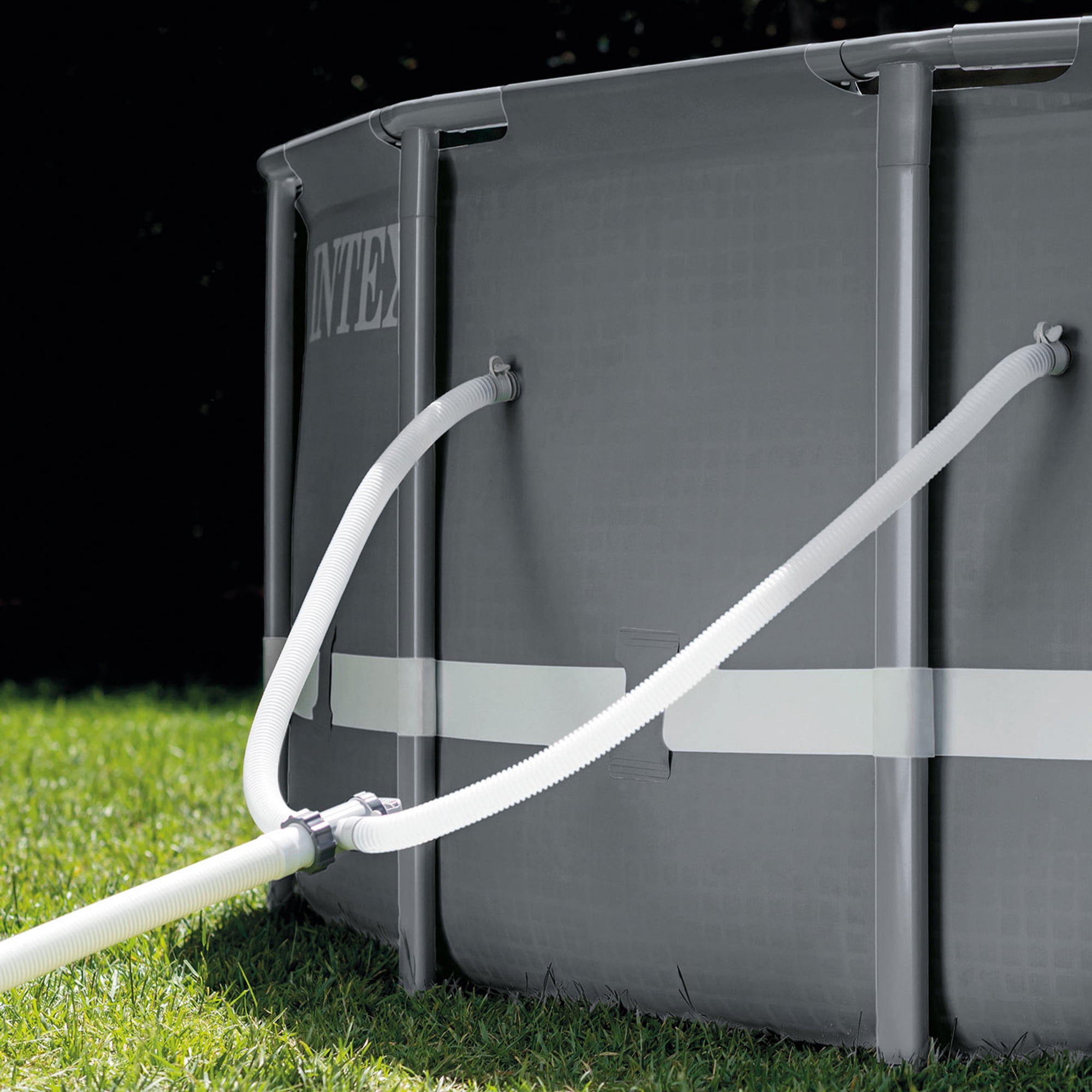 Intex Ultra XTR Above Ground Swimming Pool Set with Sand Filter Pump and Automatic Vacuum (Grey, 18 ft x 52 in) idwve