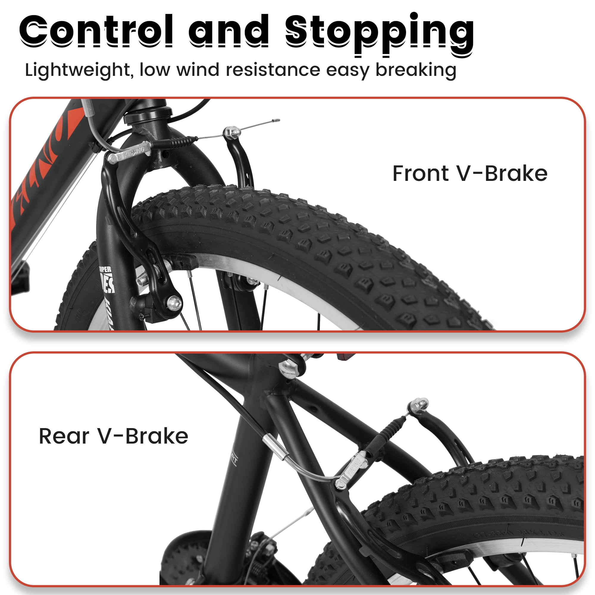 Ecarpat 24 Inch Mountain Bike, 21-Speed Steel Frame MTB with V-Brakes (Black-Red, 24 in) um1l8