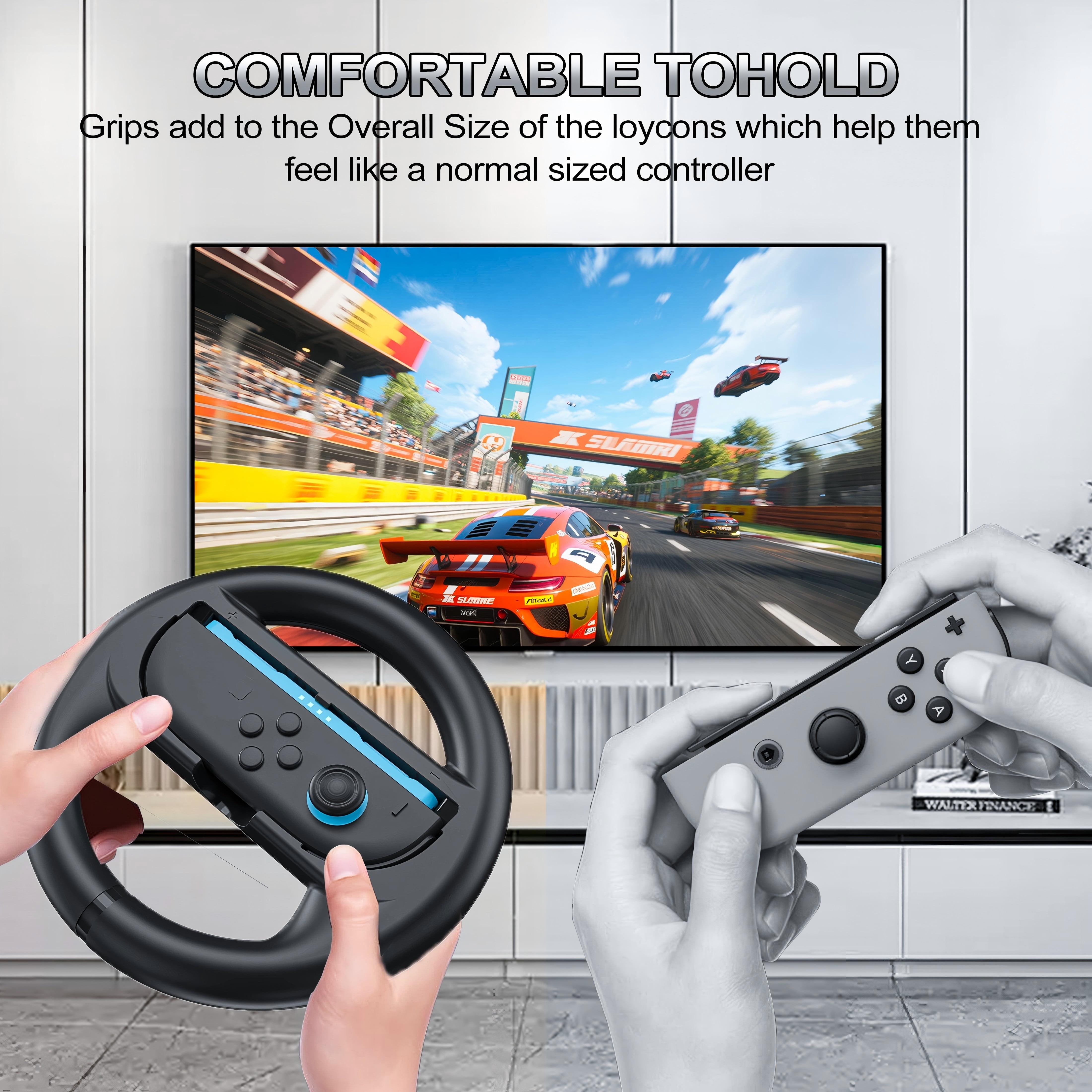 YUOY Joy-Con Grip and Steering Wheel Bundle for Nintendo Switch 2 (Black, 4 Piece Set) 3spia