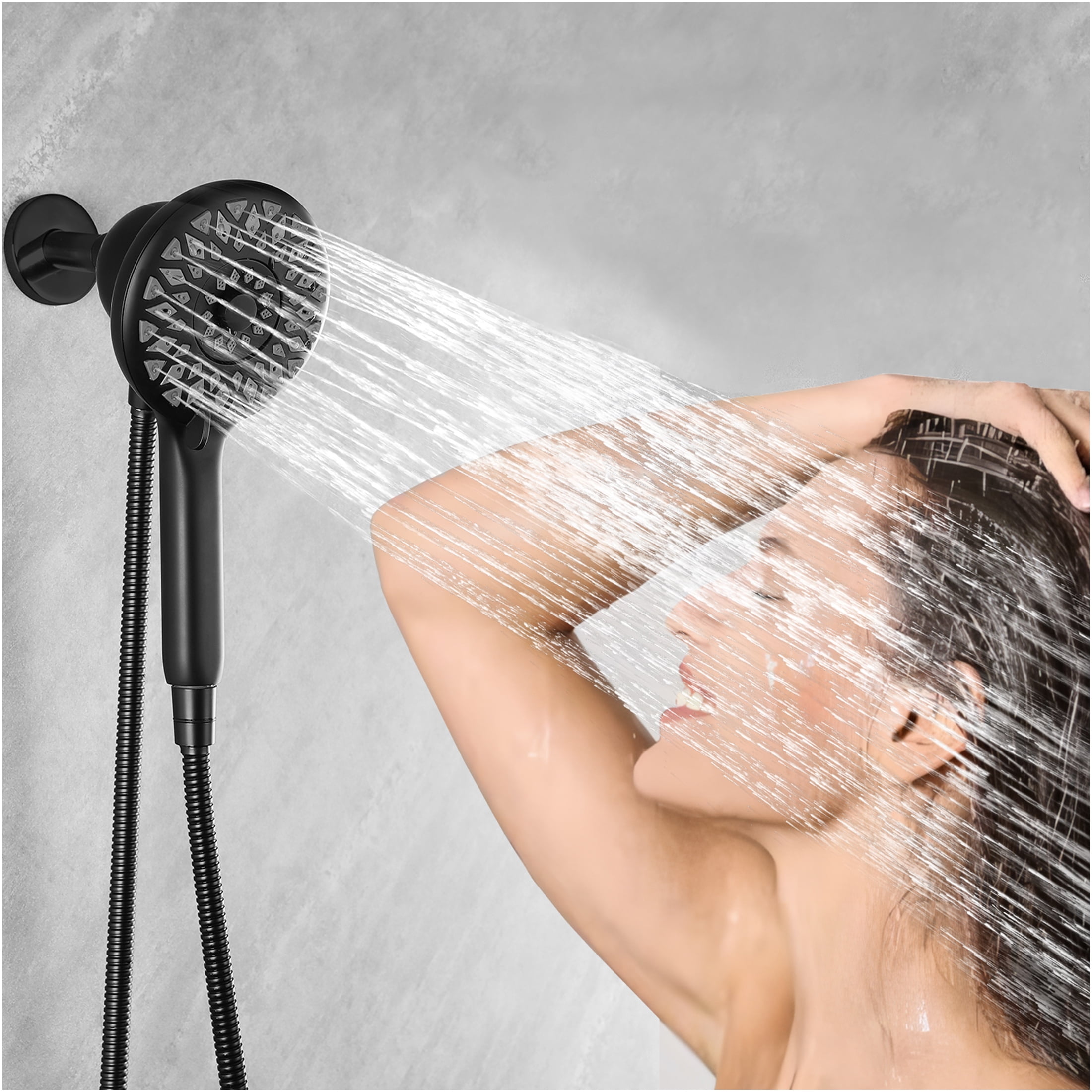 JERFIT Magnetic Handheld Shower Head with 6 Spray Modes and 60 in Stainless Steel Hose (Matte Black, 4.8 in Face) 8hur0